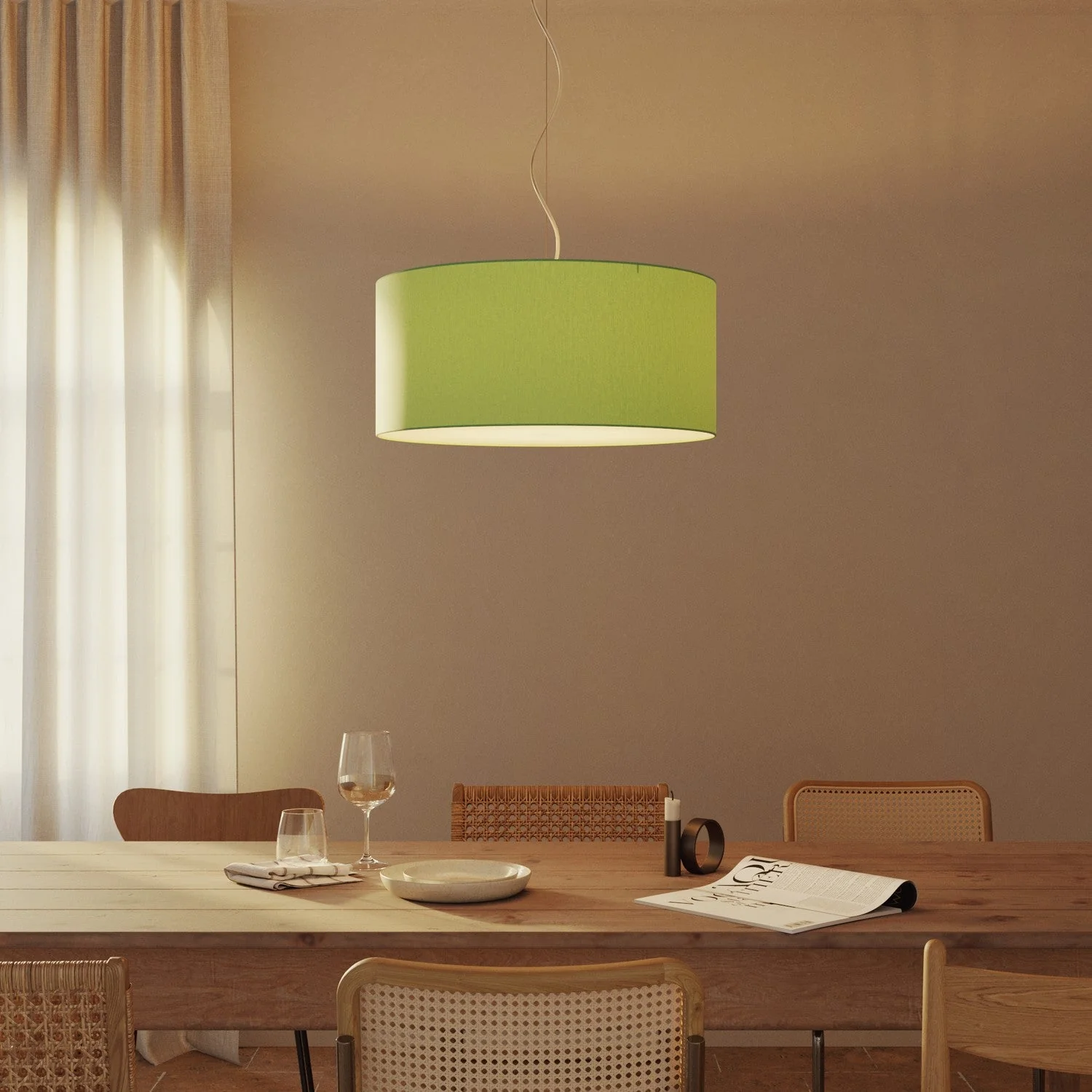 Pendelleuchte mit Stofflampenschirm Cilindro Large – Made in Italy – Cinette Pistaziengrün - Image 8