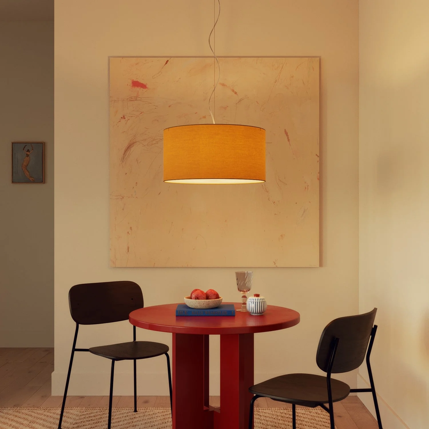 Pendelleuchte mit Stoffschirm Zylinder Medium Arenal Gold – Made in Italy - Image 2
