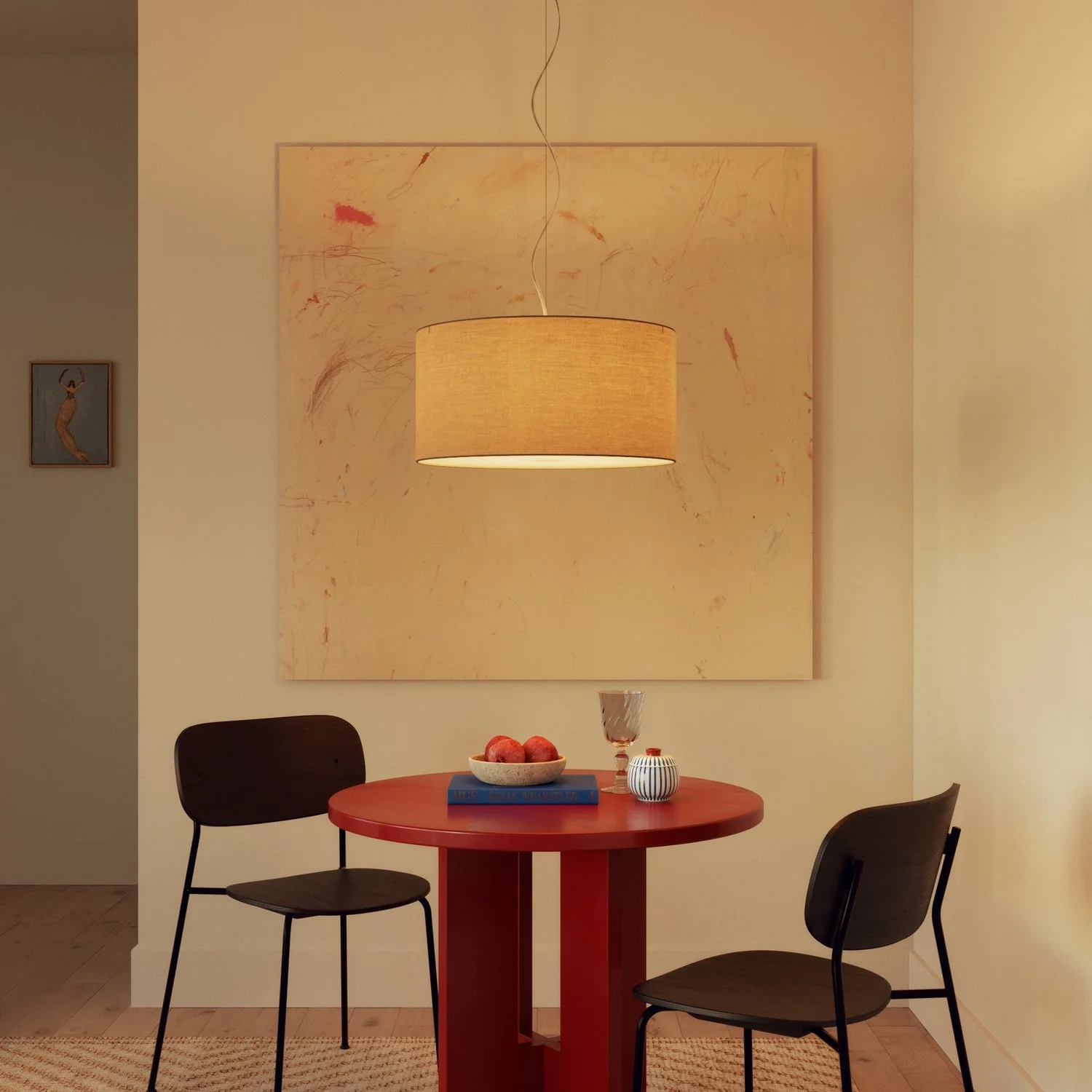 Pendelleuchte mit zylindrischem Stoffschirm Medium Arenal Taupe - Made in Italy - Image 2