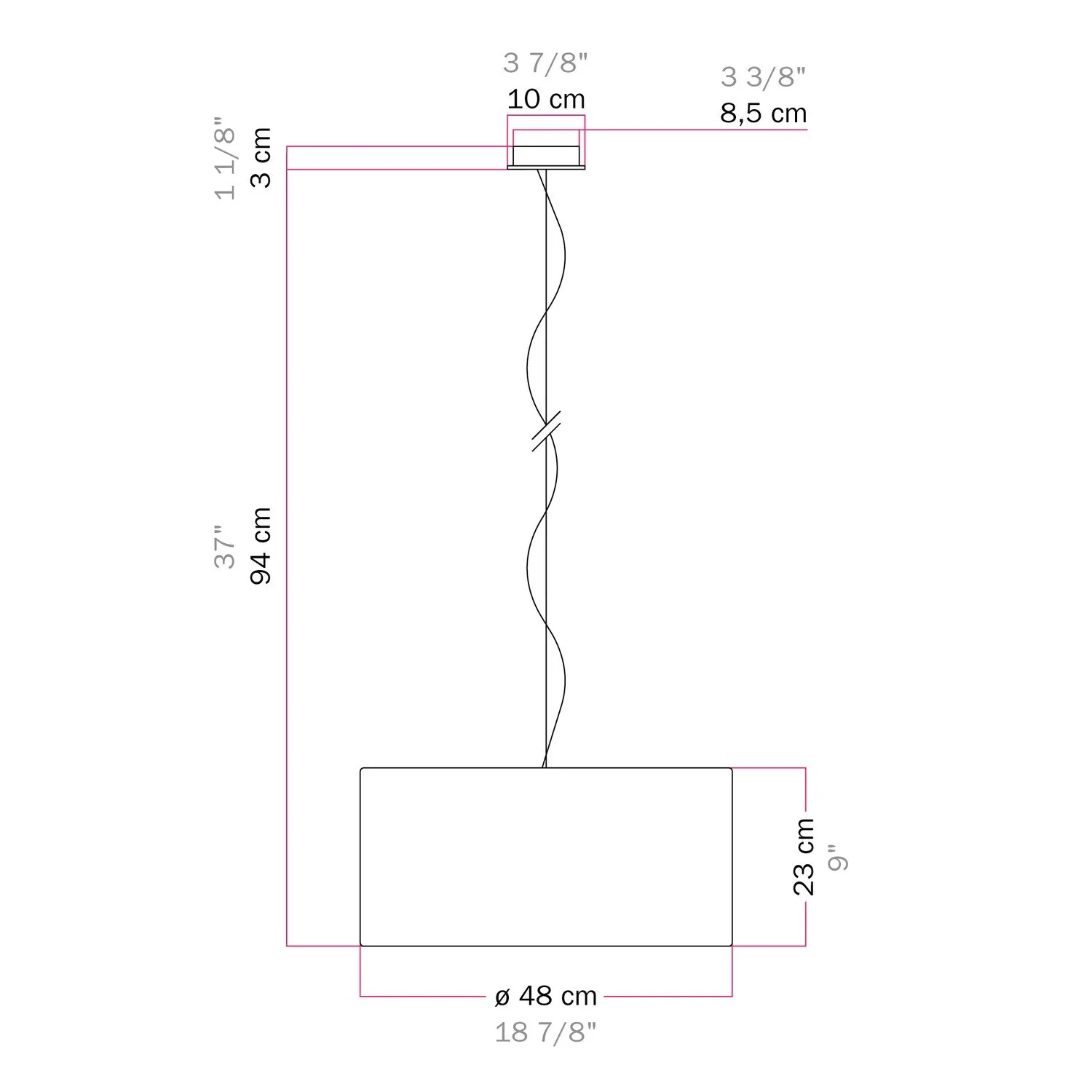Pendelleuchte mit Lampenschirm aus Stoff Cilindro Medium – Made in Italy – Arenal Bordeaux - Image 6