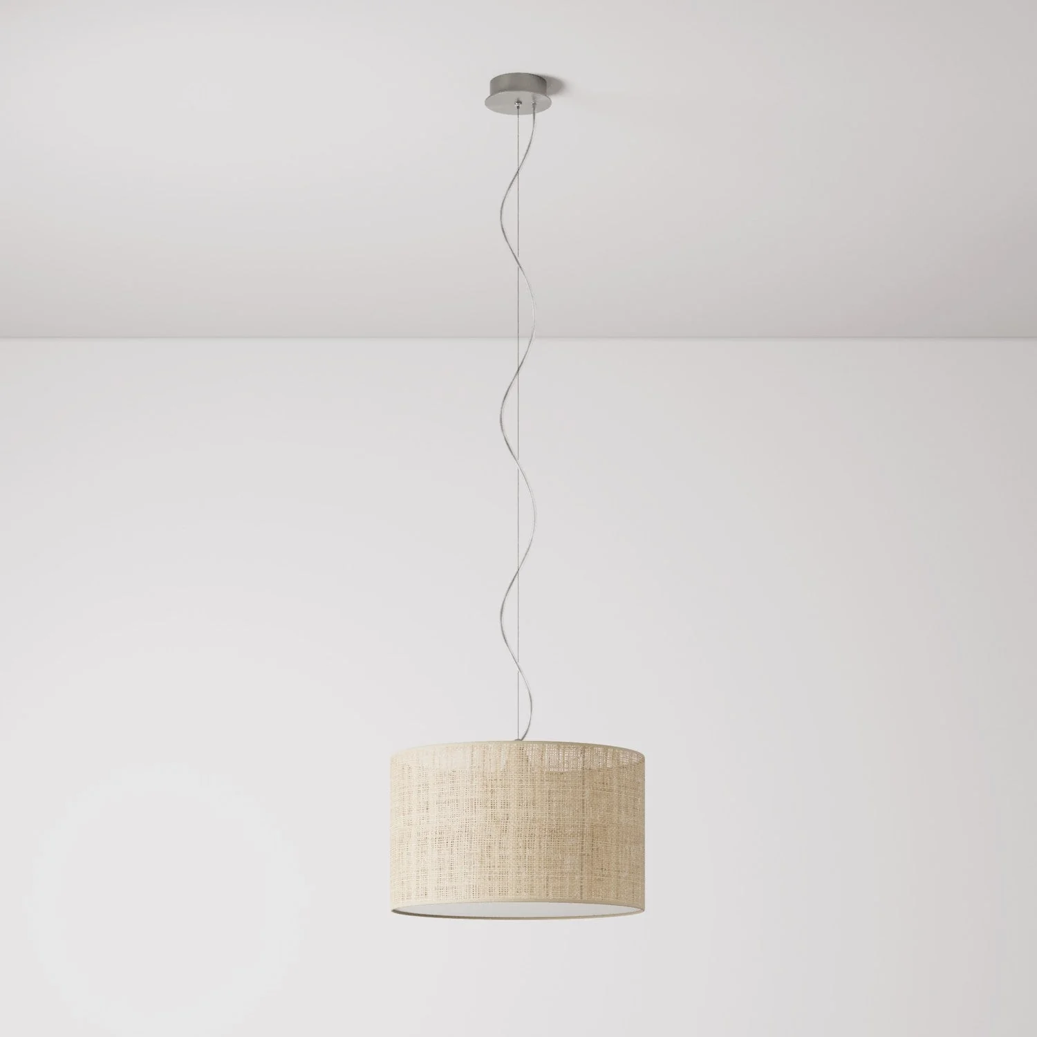 Pendelleuchte mit zylindrischem Stoff-Lampenschirm Small – Made in Italy – Raphia