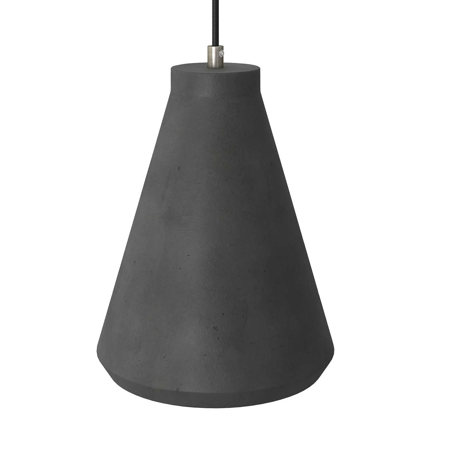 Pendelleuchte mit Textilkabel, Funnel-Betonlampenschirm und Metalldetails – Dunkler Beton
