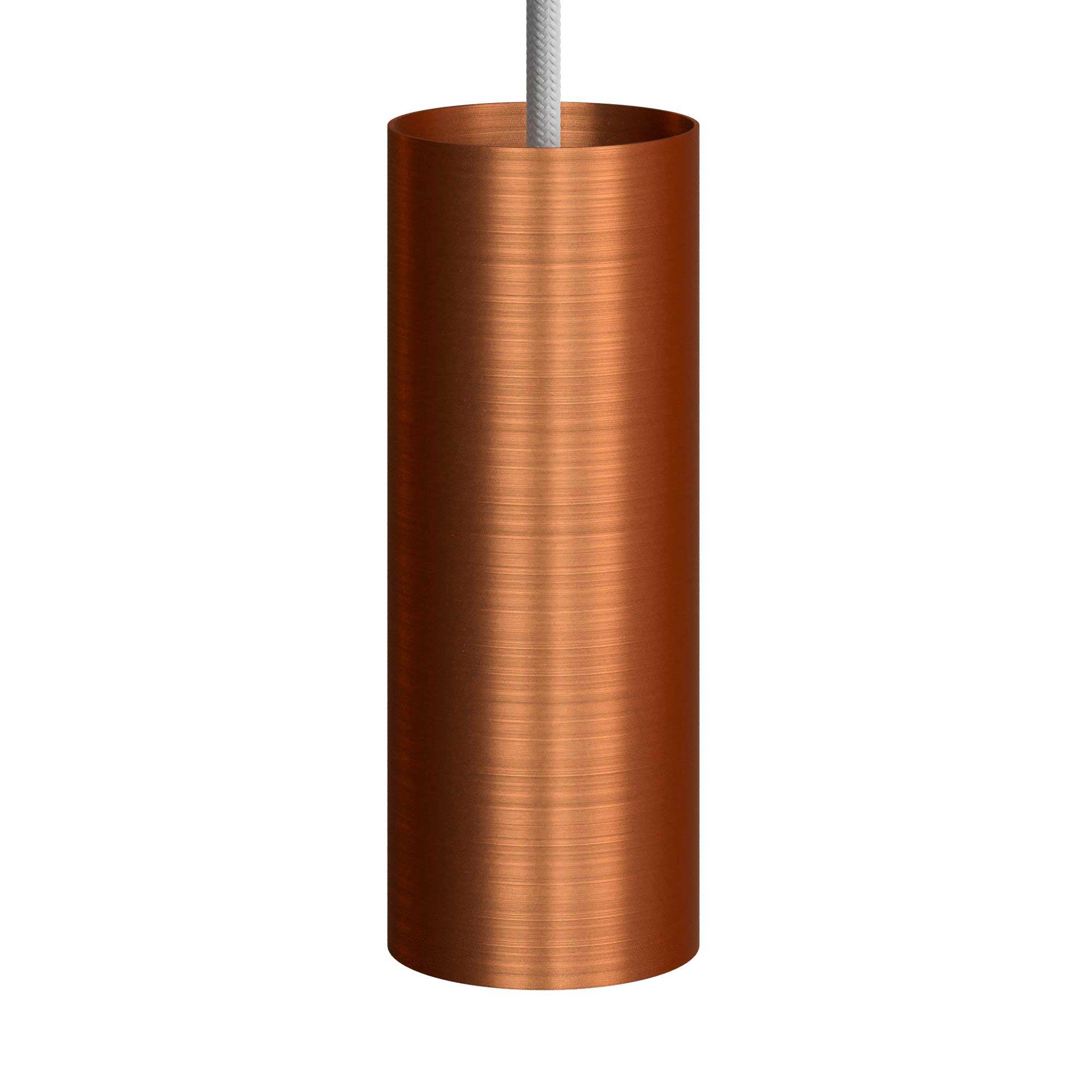 Pendelleuchte mit Textilkabel, Tub-E12 Lampenschirm und Metalldetails – Gebürstetes Kupfer