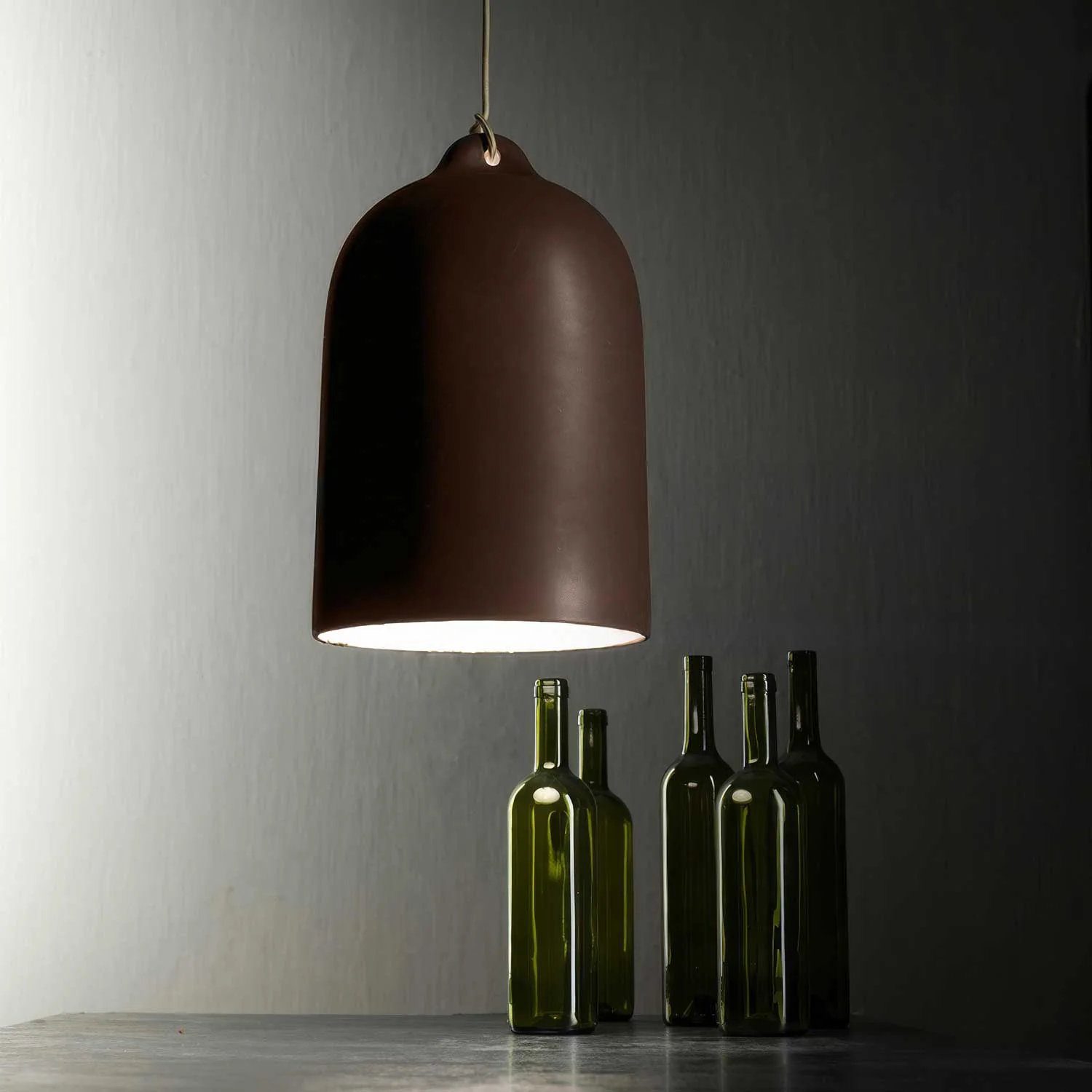 Pendelleuchte mit Textilkabel und Bell XL-Keramikschirm - Corten-Optik - Image 4
