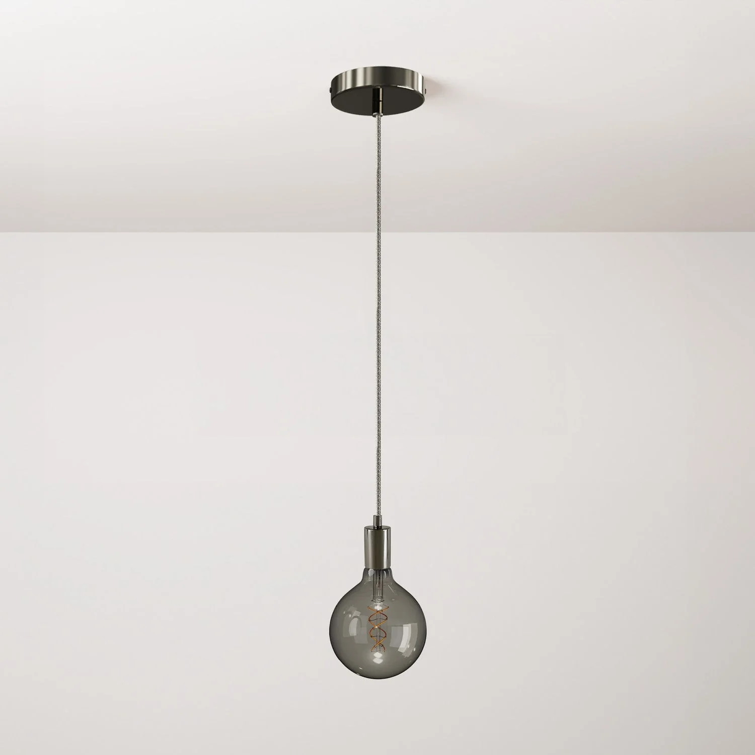 Pendelleuchte mit Textilkabel und Metalldetails – Schwarz Perle