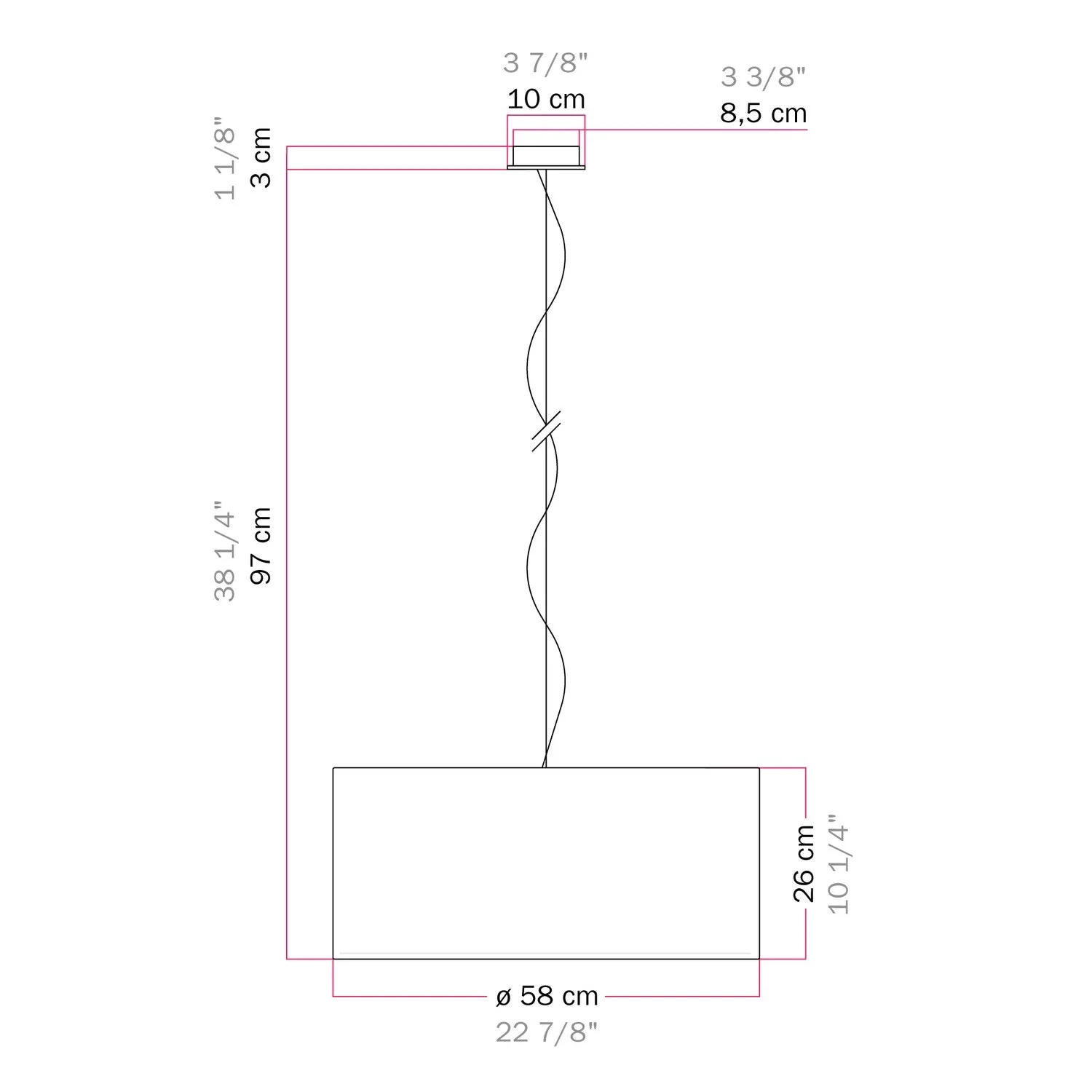 Hängeleuchte mit Stoffkabel, Zylinderschirm Large – Made in Italy – Camelot Grau - Image 12