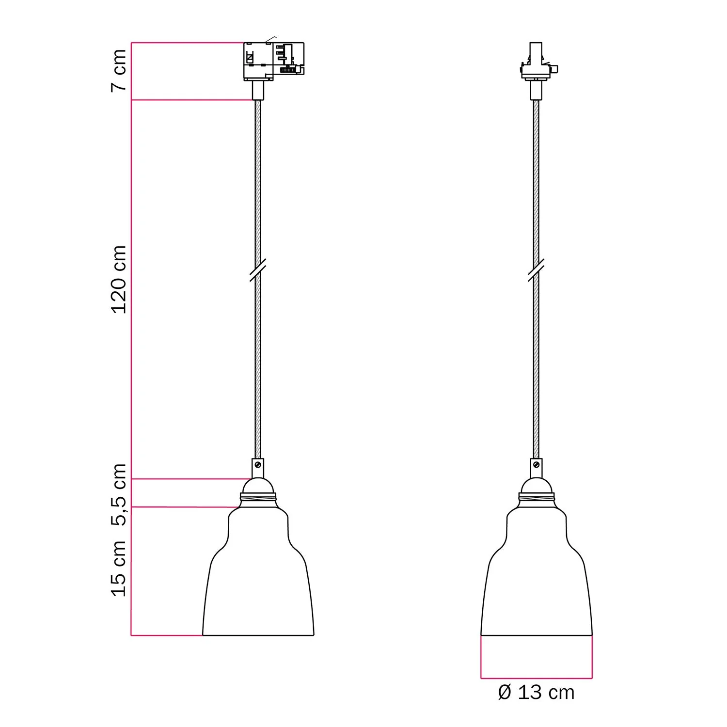 Pendelleuchte mit Vaso-Lampenschirm und Schienenadapter – Gestreifte Terrakotta - Image 6