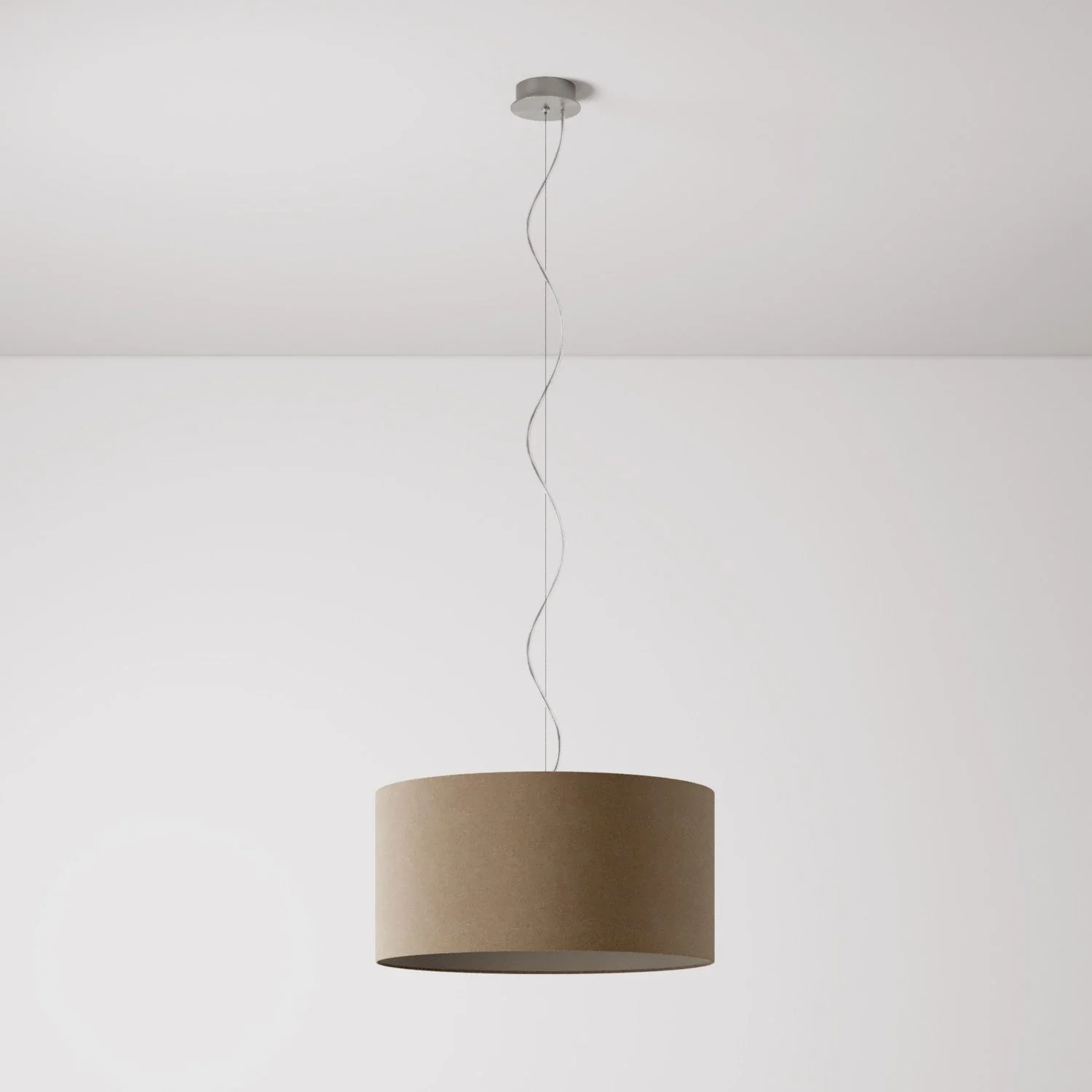Pendelleuchte mit Stoffschirm Cilindro Medium – Made in Italy – Braune Wolle