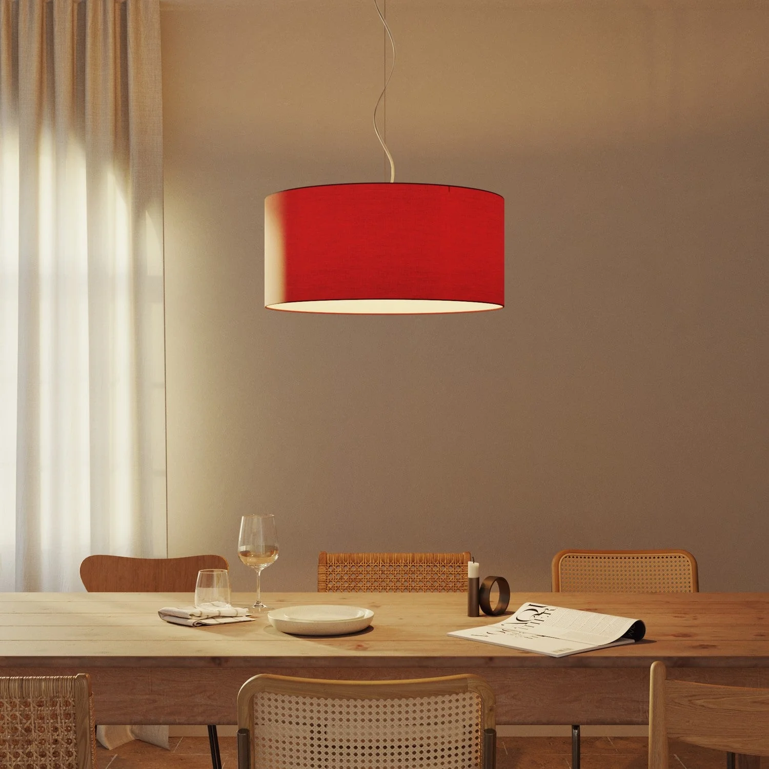 Pendelleuchte mit zylindrischem Textilschirm Large – Made in Italy – Teletta Rot - Image 2