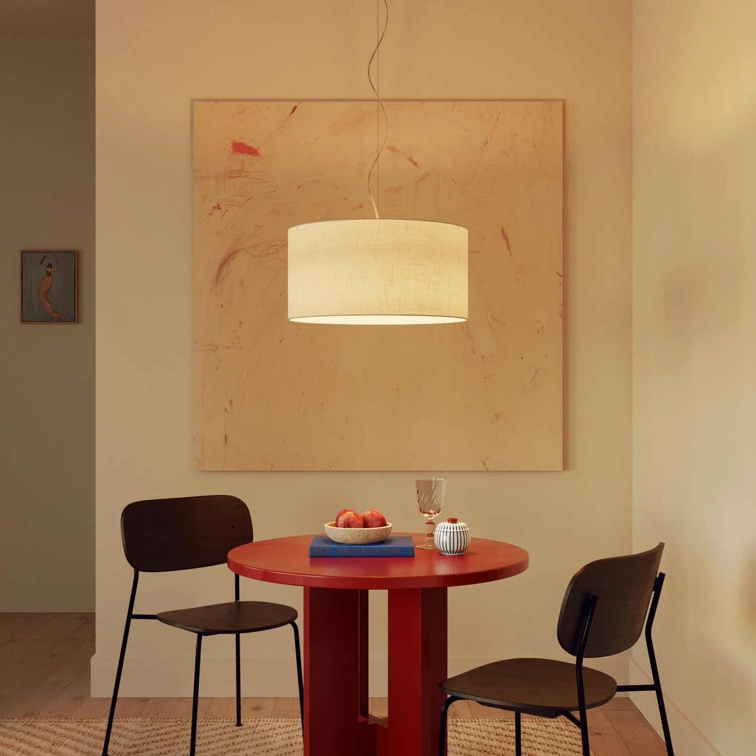 Pendelleuchte mit Medium-Zylinder-Lampenschirm aus Leinenstoff – Made in Italy - Image 8