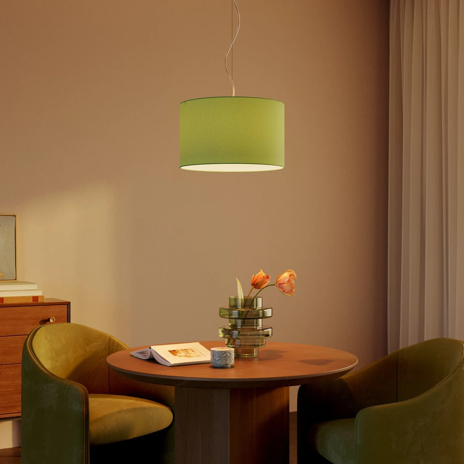 Hängeleuchte mit Stoffschirm Cilindro Small Cinette pistaziengrün – Made in Italy - Image 2