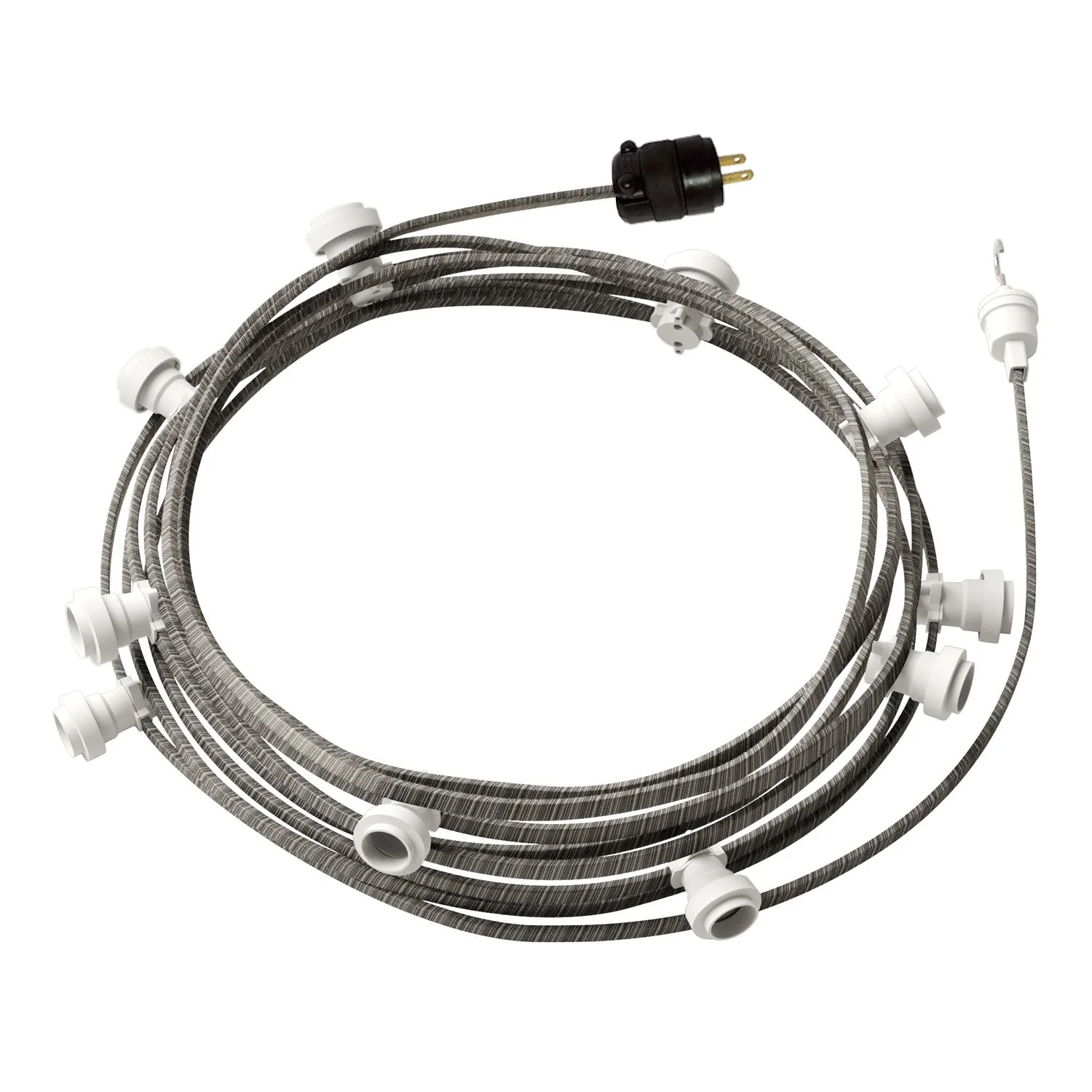 Anschlussbereite 40ft Lichterkette mit 5 weißen Fassungen, Haken und Stecker – ECC37