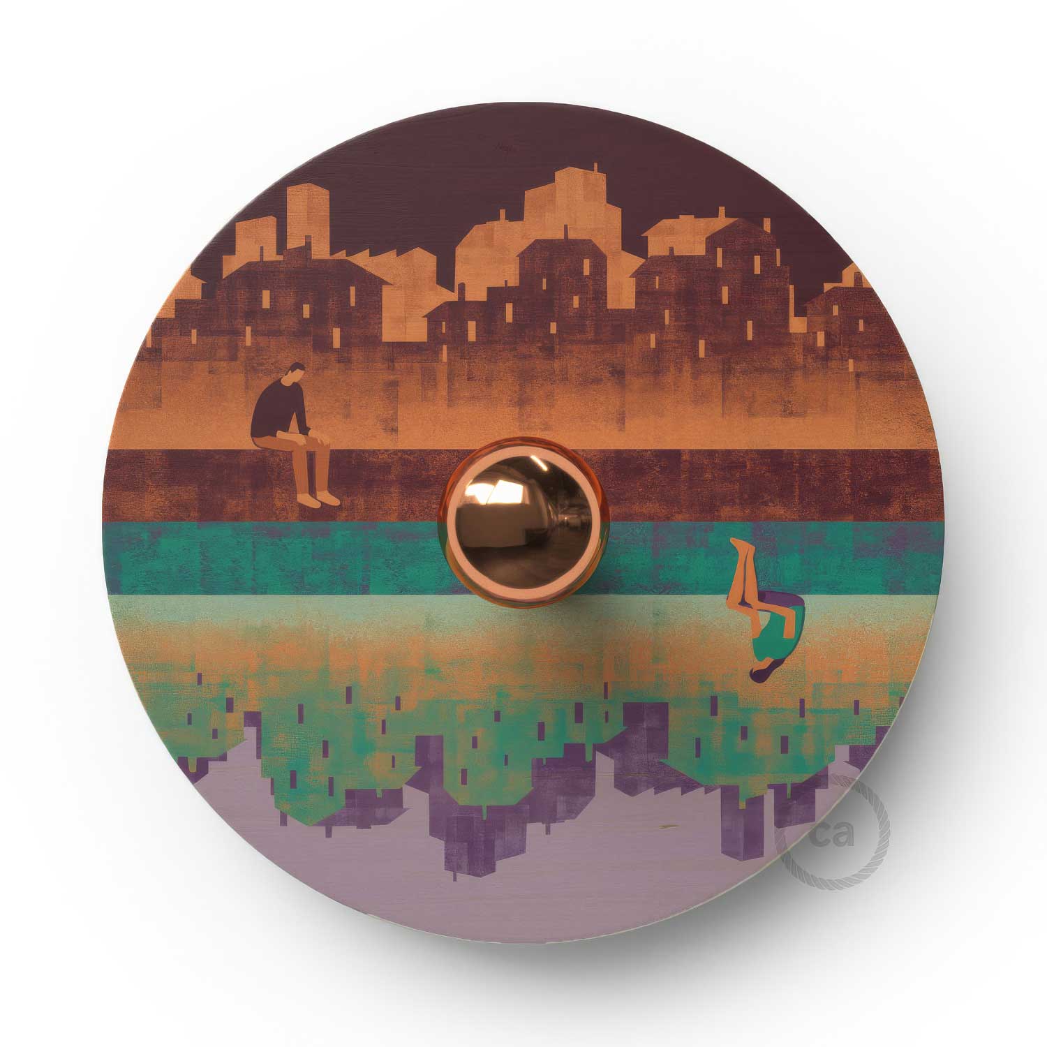 Fermaluce Romantic mit UFO-Lampenschirm aus doppelseitig illustriertem Holz von Davide Bonazzi