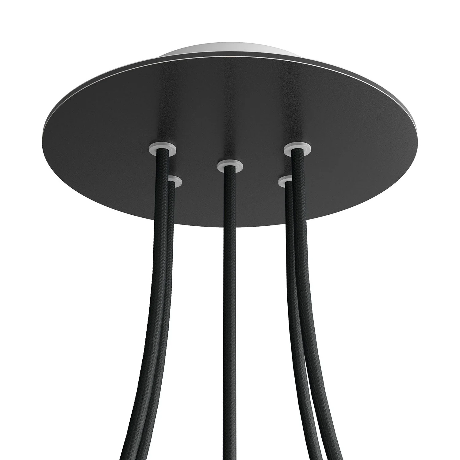 Runder Rose-One-Baldachin, Durchmesser 200 mm mit 5 Bohrungen und 4 seitlichen Bohrungen – Matt Schwarz