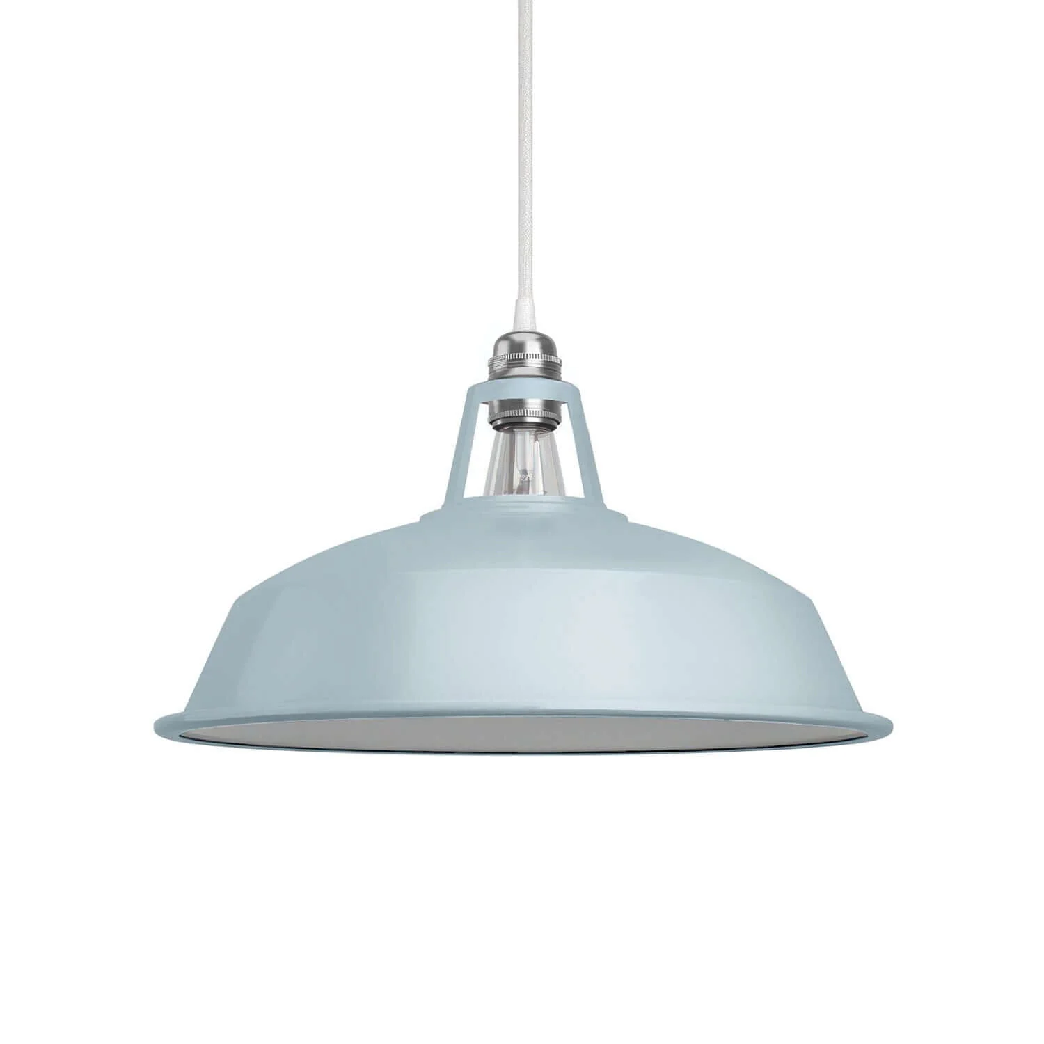 Lampenschirm Harbour aus emailliertem Metall mit E27-Fassung, Durchmesser 38 cm – Zuckerpapierblau