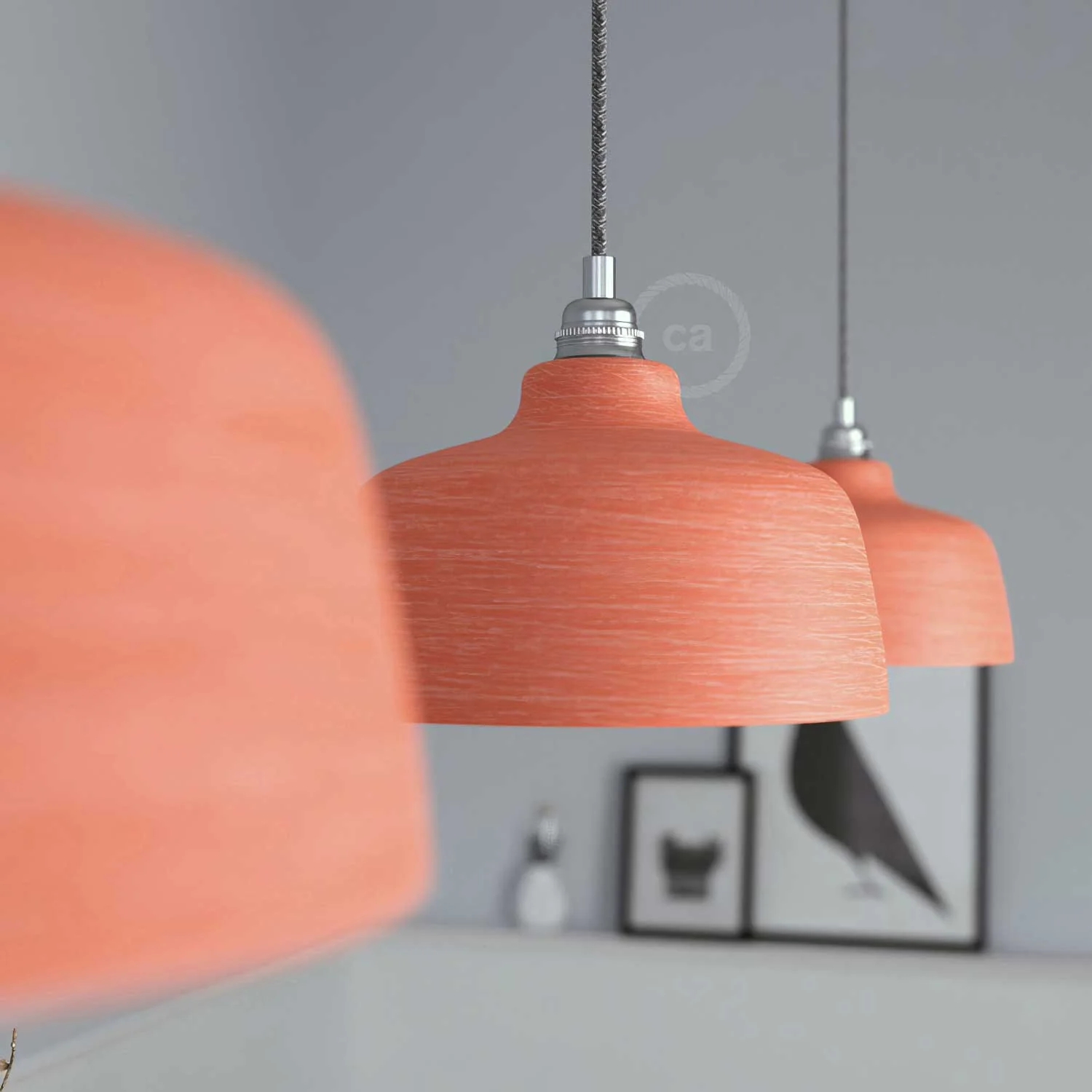 Lampenschirm Coppa aus Keramik, Kollektion Materia - Made in Italy - Gestreiftes Korallenrot - Image 3