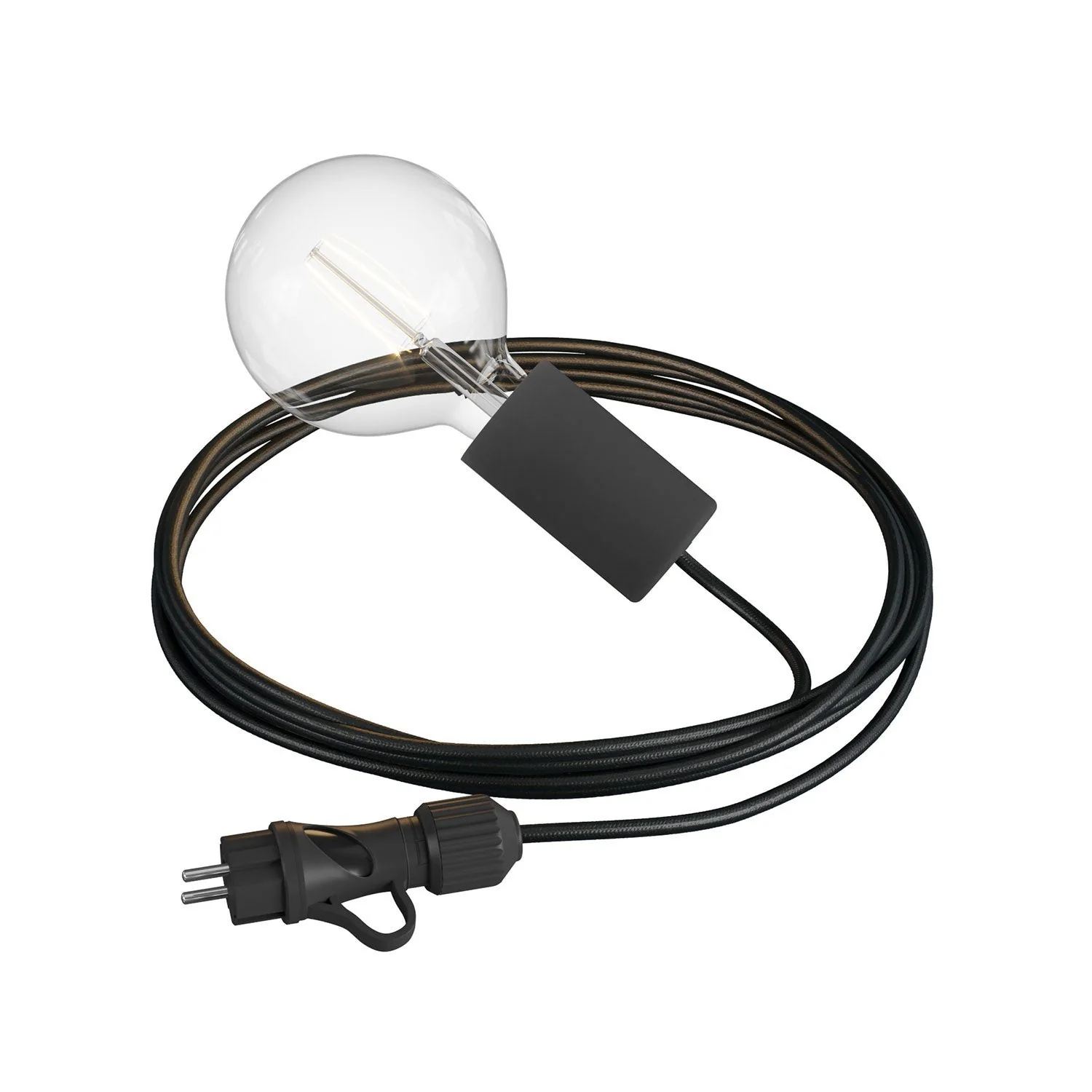 Snake Modulair Elegant, tragbare Außenleuchte, 5 m Textilkabel, IP65-Fassung und Stecker – Schwarz