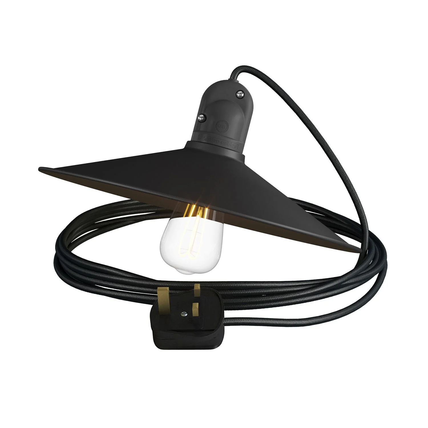 Snake Modulair mit Swing-Schirm, tragbare Außenleuchte, 5 m Stoffkabel, IP65-Lampenfassung und UK-Stecker – Schwarz