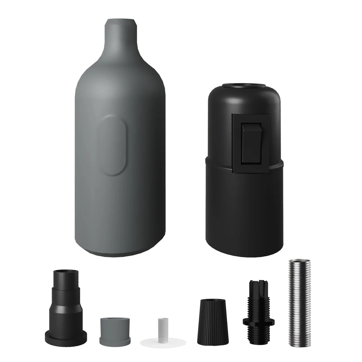 Silikon-E26-Fassung-Set mit Schalter und versteckten Kabelklemmen – Grau - Image 2