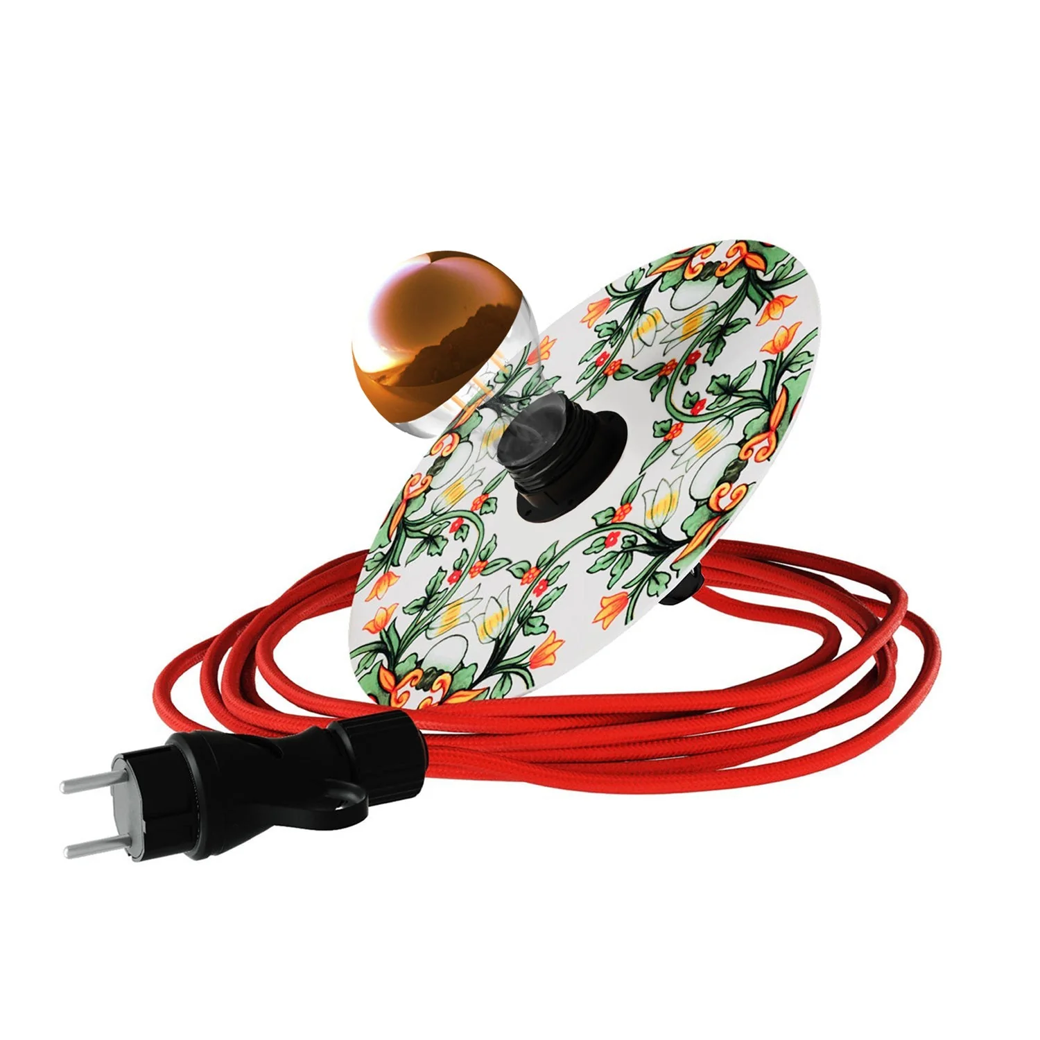 Snake Eiva mit Mini-Flachschirm Ellepì 'Maioliche' Rot und Grün, tragbare IP65-Lampe für den Außenbereich mit Stecker
