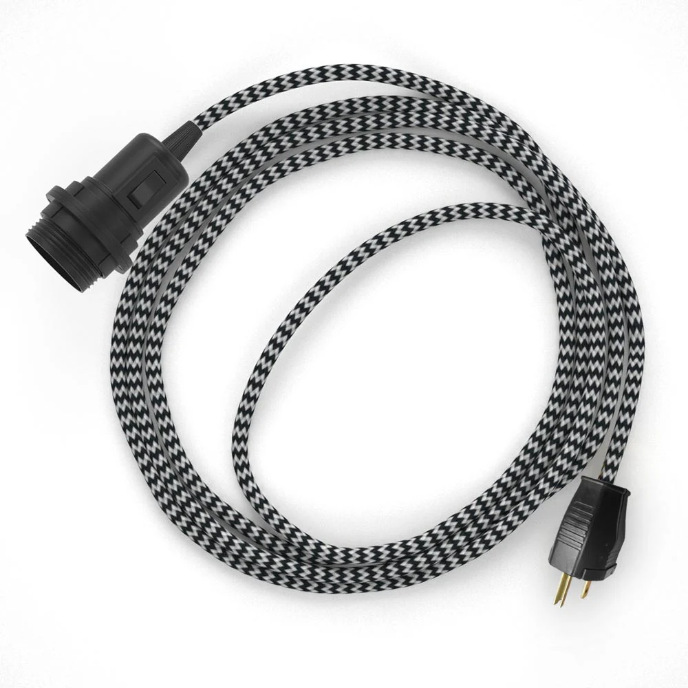 Snake für Lampenschirme – Steckerlampen-Set mit Zickzack-Stoffkabel – RZ04