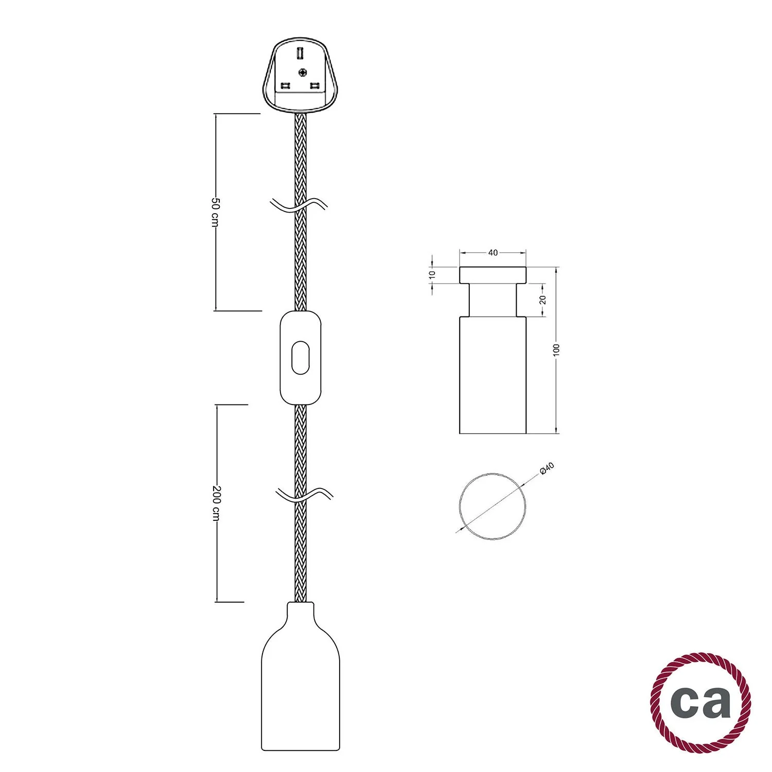 Snake, Lampenkabelsatz mit Lampenfassungen aus Holz, Kabeldurchführung Rolé Neutral und UK-Stecker - Image 4