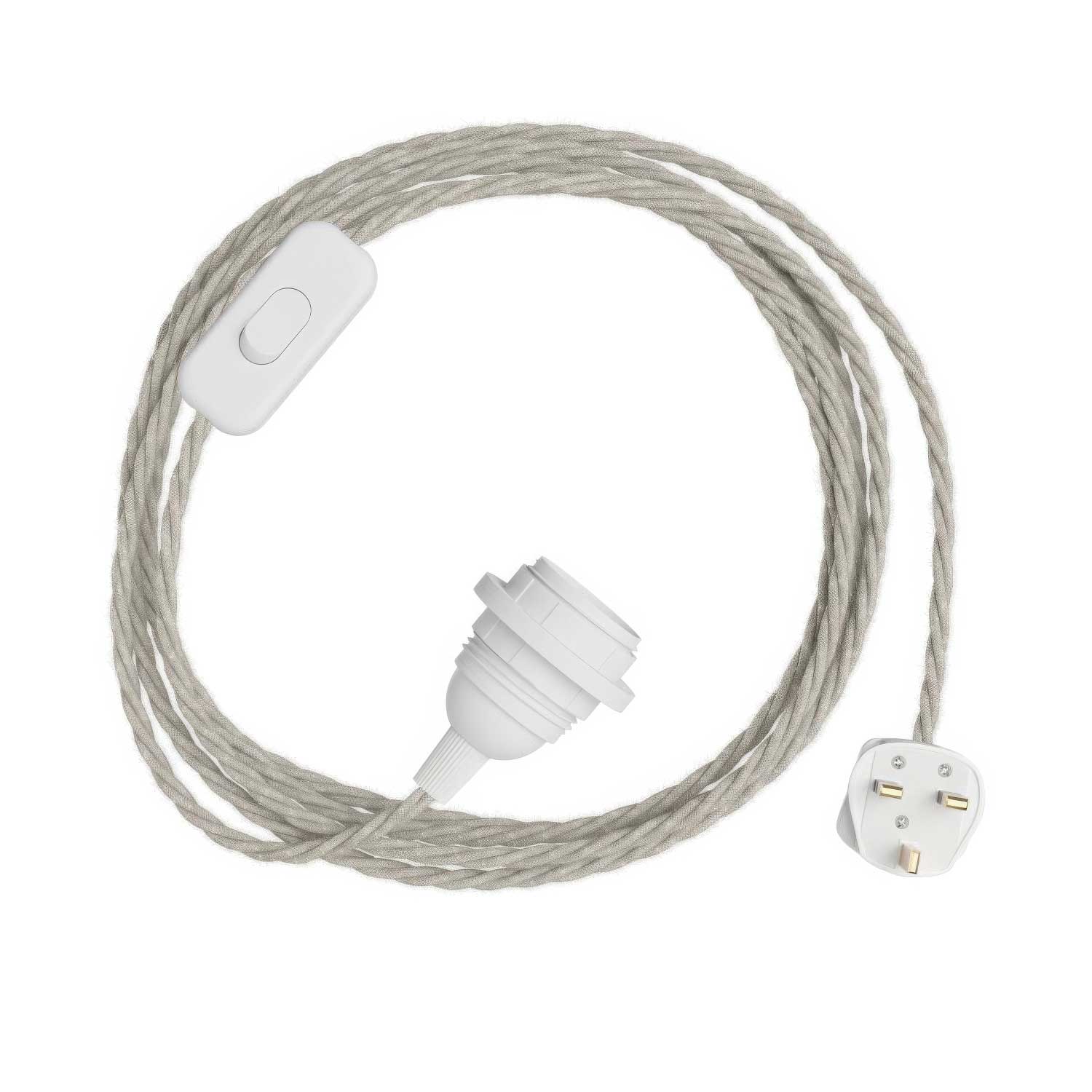 SnakeBis Twisted für Lampenschirm – Verkabelung mit Lampenfassung, geflochtenem Stoffkabel TN01 und UK-Stecker