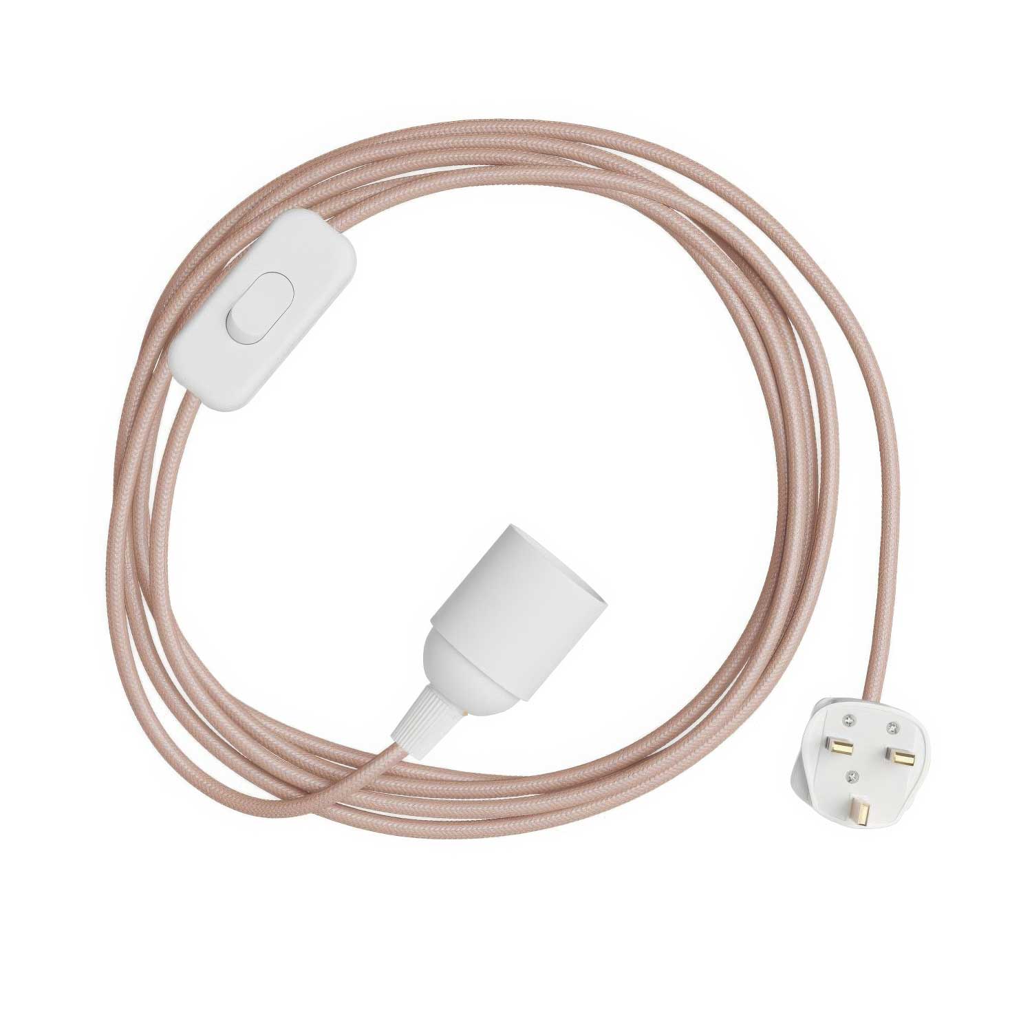 SnakeBis – Verkabelung mit Lampenfassung, farbigem Stoffkabel RM16 und UK-Stecker