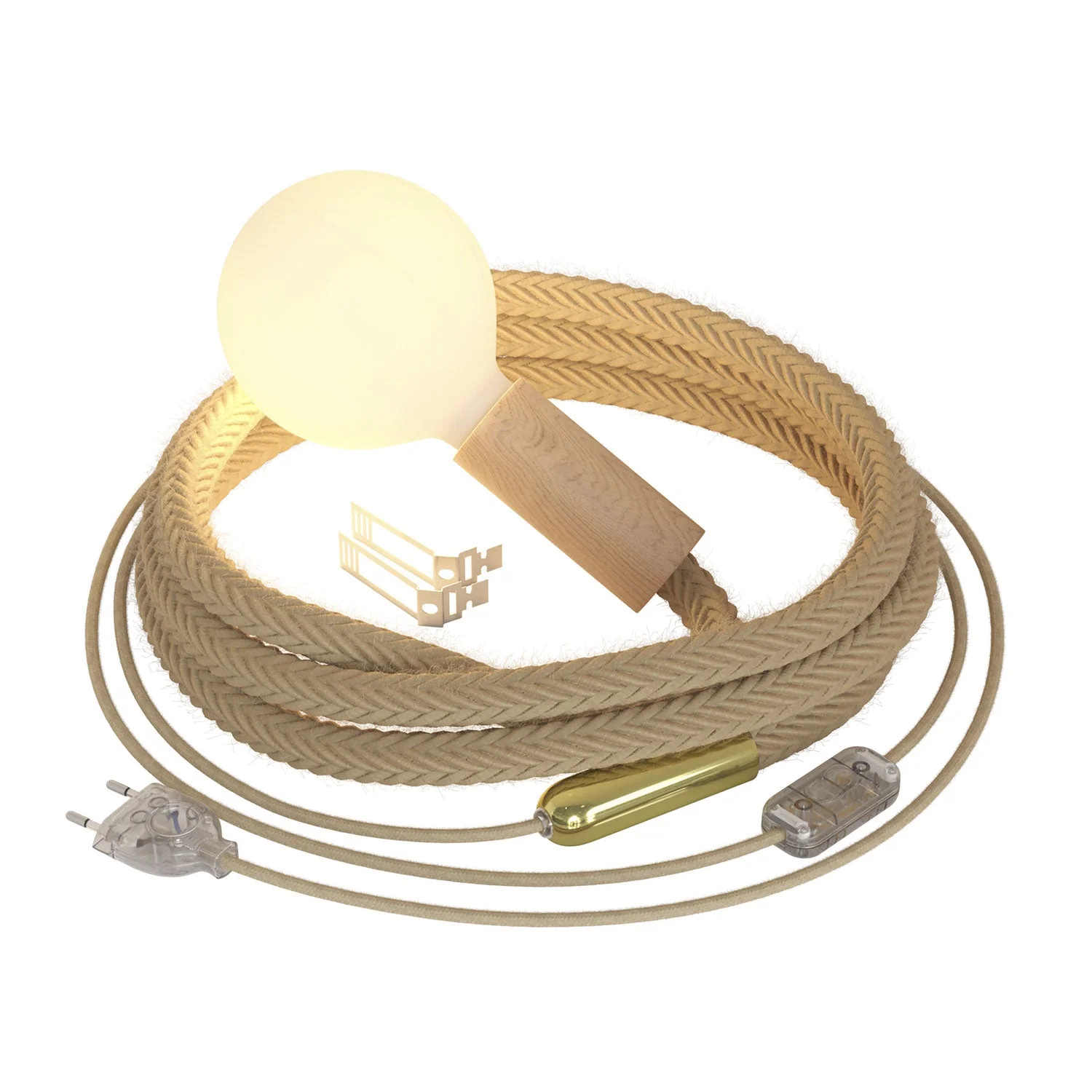 SnakeBis Corda – Plug-in-Lampe mit geflochtenem Juteseil