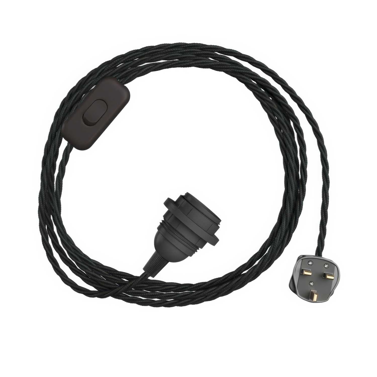 SnakeBis Twisted für Lampenschirm – Verdrahtung mit Lampenfassung, geflochtenem Stoffkabel TC04 und UK-Stecker