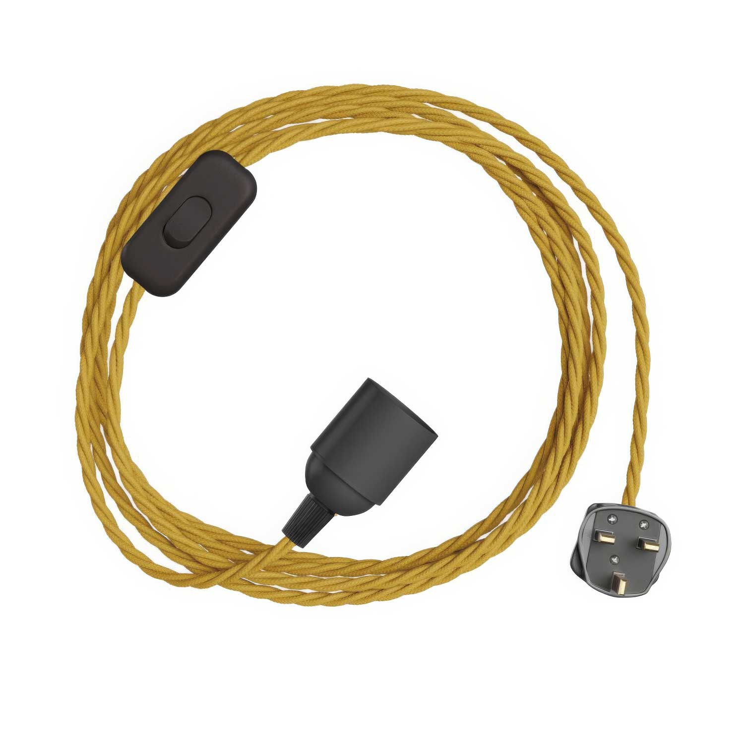SnakeBis Twisted – Anschluss mit Lampenfassung, geflochtenem Stoffkabel TM25 und UK-Stecker