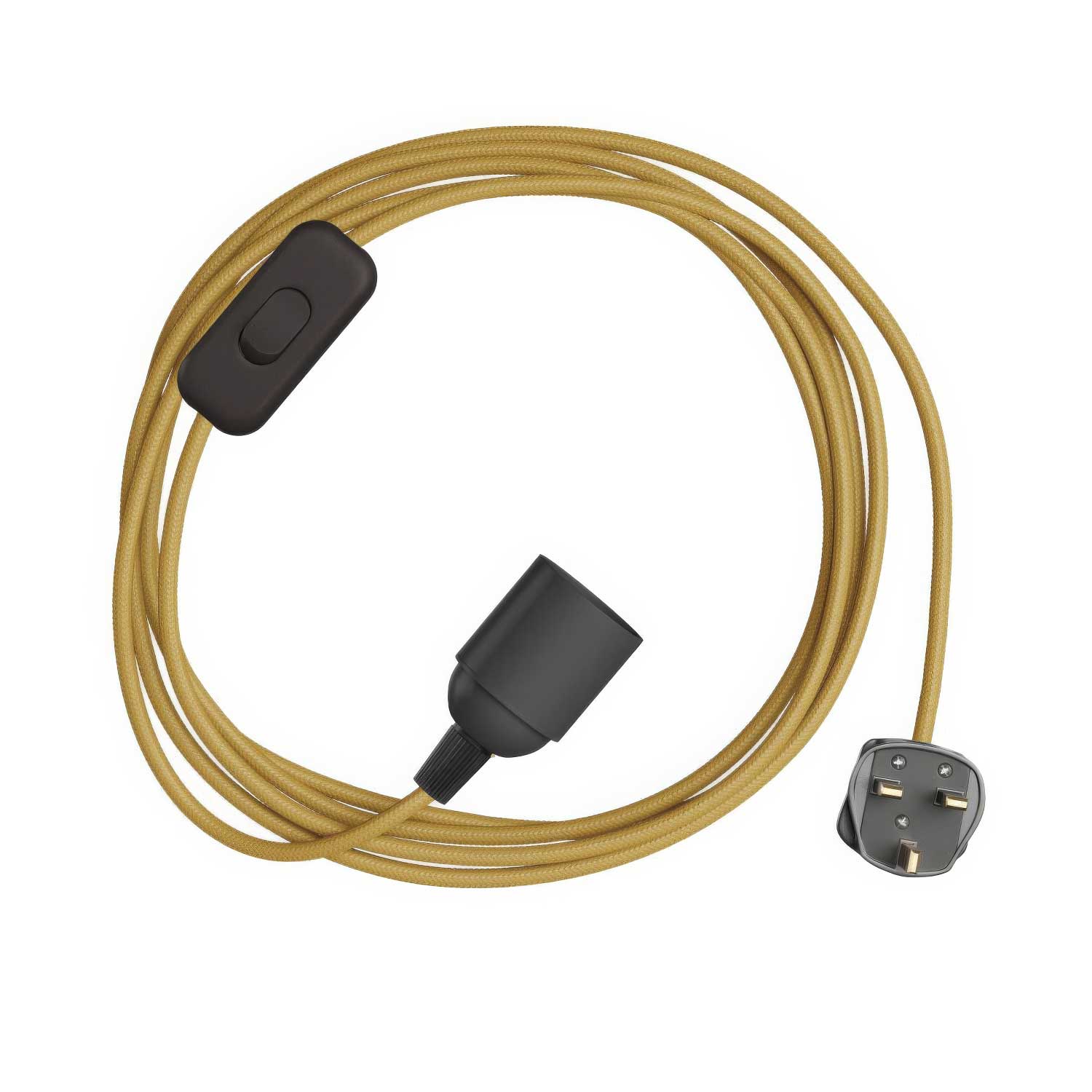 SnakeBis - Verkabelung mit Lampenfassung, farbigem Stoffkabel RM25 und UK-Stecker