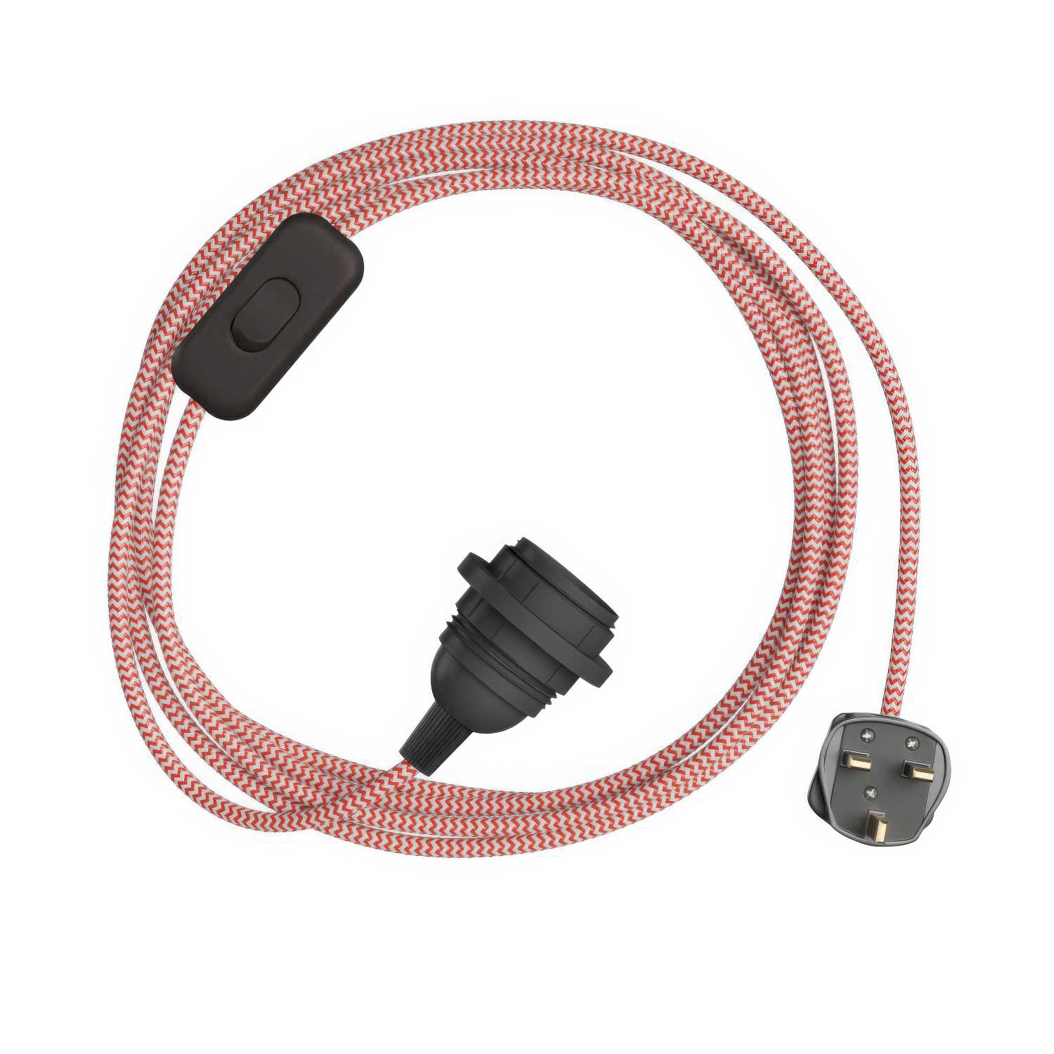 SnakeBis Zig-Zag für Lampenschirme – Verkabelung mit Lampenfassung, Zig-Zag-Stoffkabel RZ09 und UK-Stecker
