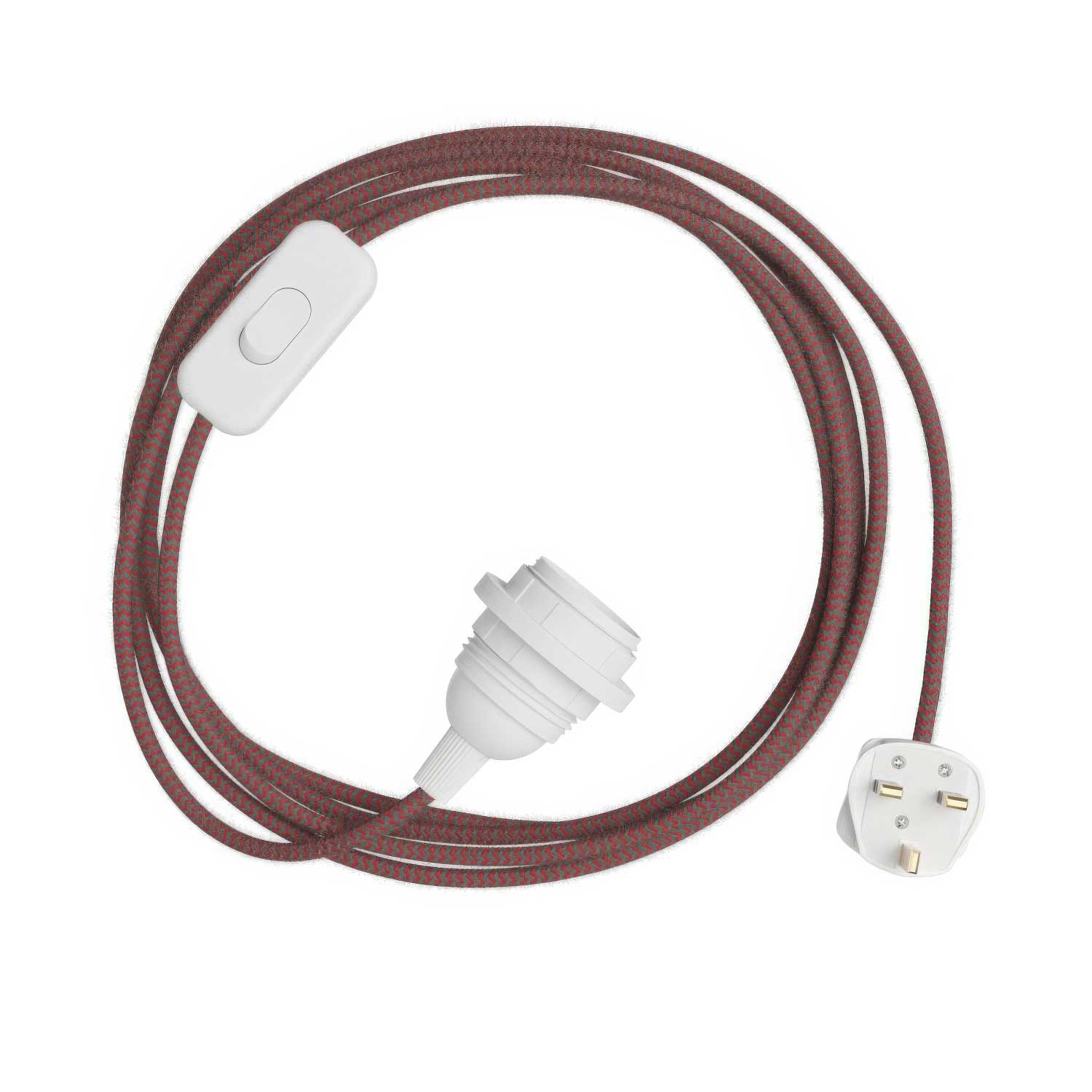 SnakeBis Zig-Zag für Lampenschirm – Verkabelung mit Lampenfassung, Stoffkabel in Zig-Zag-Optik RZ28 und UK-Stecker