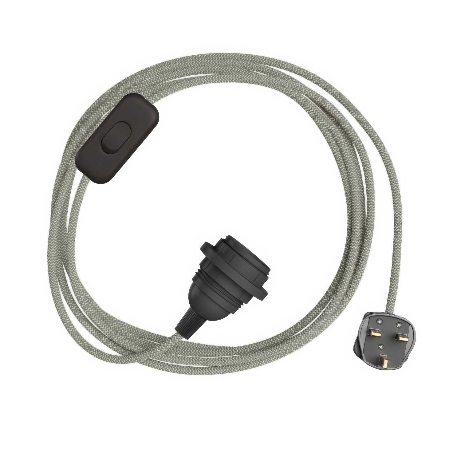 SnakeBis Zickzack für Lampenschirm – Verkabelung mit Fassung, Kabel im Zickzack-Stoff RD74 und UK-Stecker