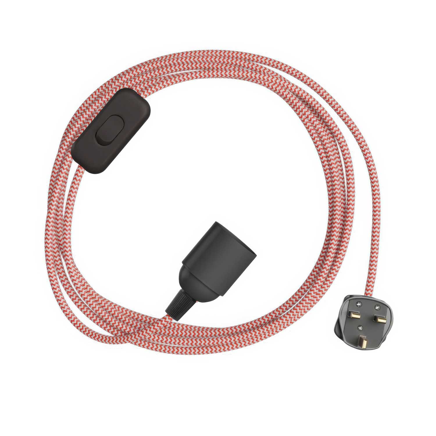 SnakeBis Zig-Zag – Verkabelung mit Lampenfassung, Zig-Zag-Stoffkabel RZ09 und UK-Stecker