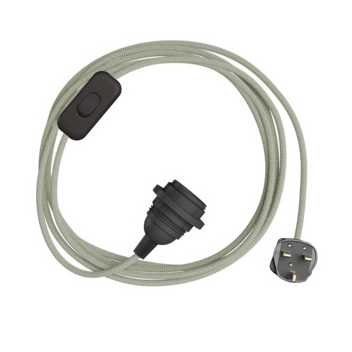 SnakeBis Zig-Zag für Lampenschirme – Verkabelung mit Lampenfassung, Zig-Zag Effekt-Stoffkabel RD72 und UK-Stecker