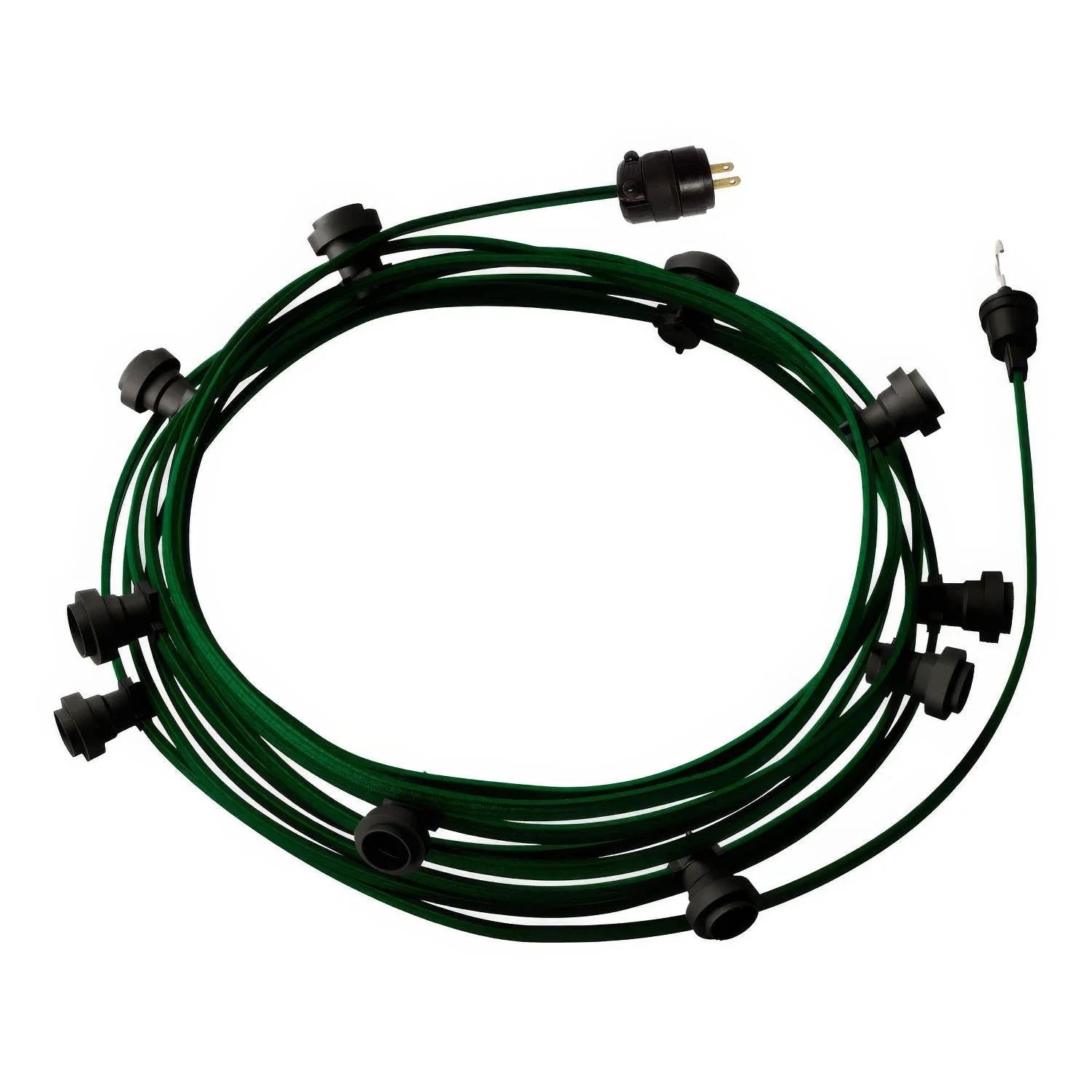 Gebrauchsfertige 12m-Lichterkette mit 5 schwarzen Fassungen, Haken und Stecker – CM21