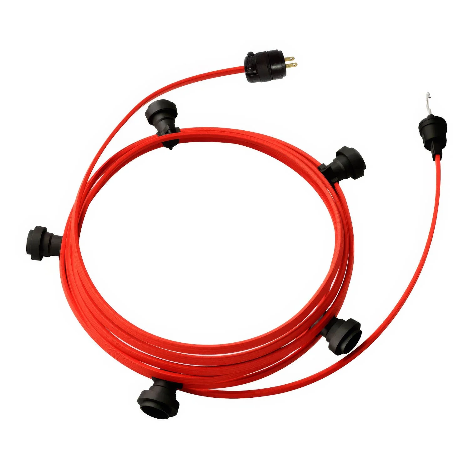 Fertige 25ft-Lichterkette mit 5 schwarzen Fassungen, Haken und Stecker – CM09