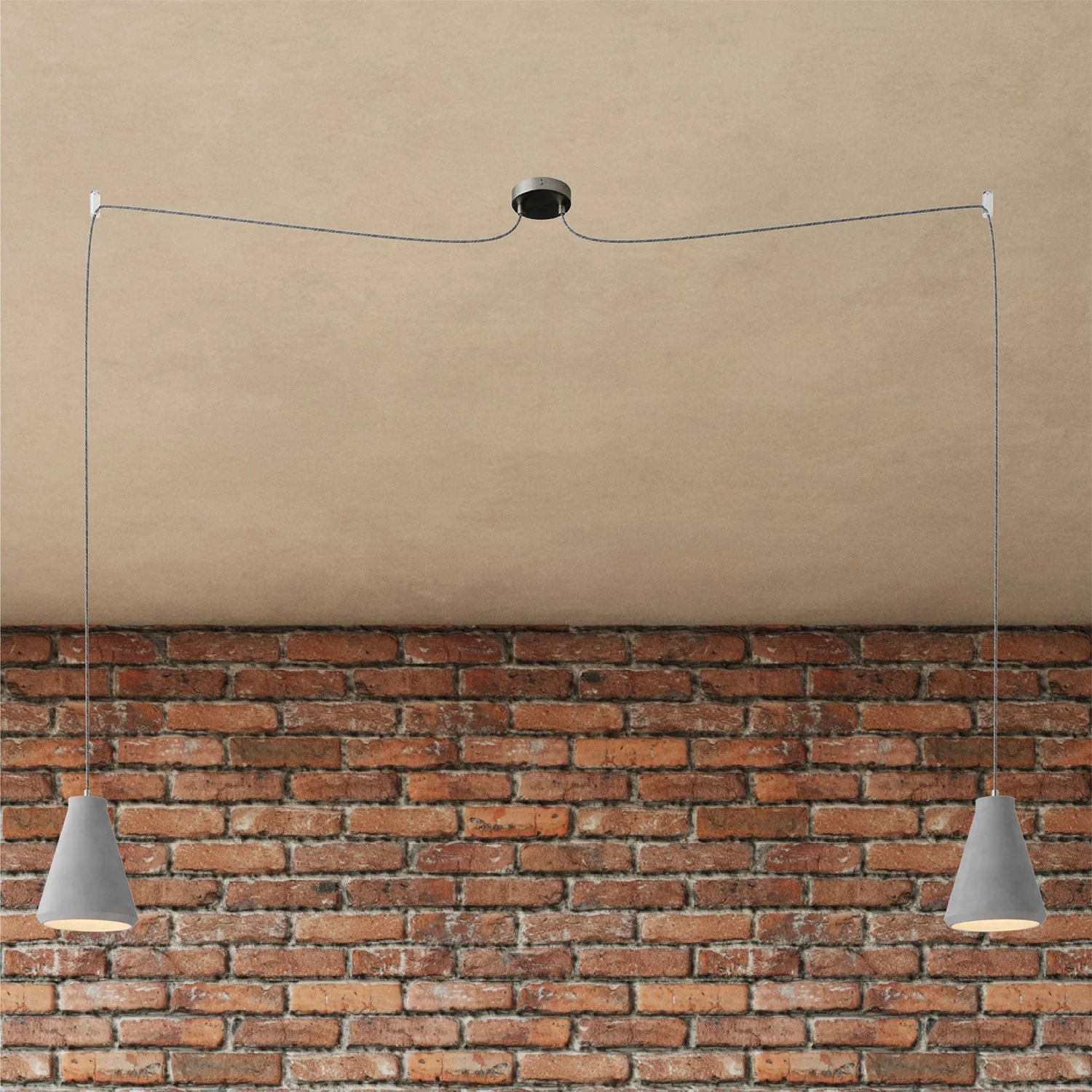 Spider – Mehrfach-Pendelleuchte mit 2 Abhängungen und Trichter-Lampenschirm aus Beton – Beton-Optik - Image 3