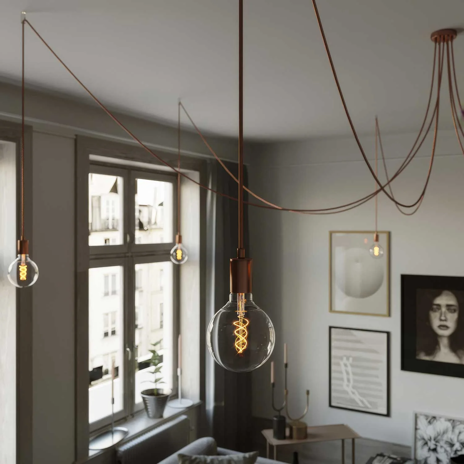 Spider – Mehrfach-Pendelleuchte mit 7 Abhängungen und Metall-Finish – Kupfer - Image 2