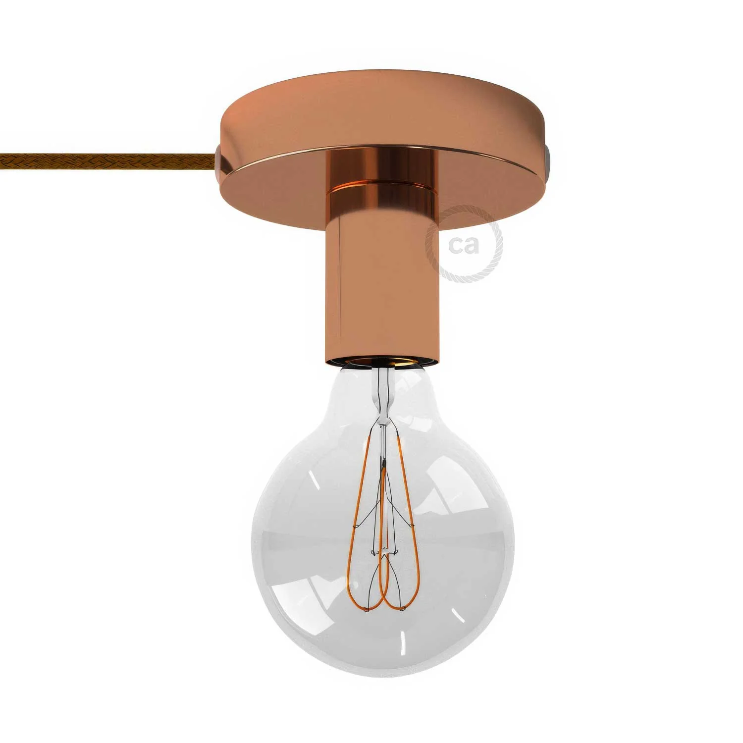 Spostaluce, die Lichtquelle aus Metall, komplett mit Textilkabel und seitlichen Löchern – Kupfer