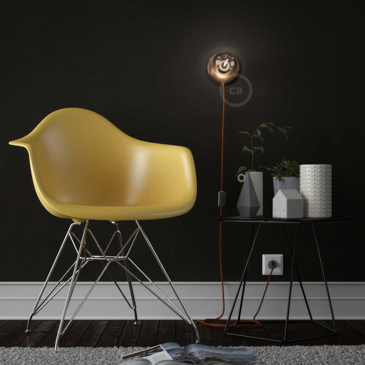 Spostaluce, die Lichtquelle aus Metall, komplett mit Textilkabel und seitlichen Löchern – Kupfer - Image 3