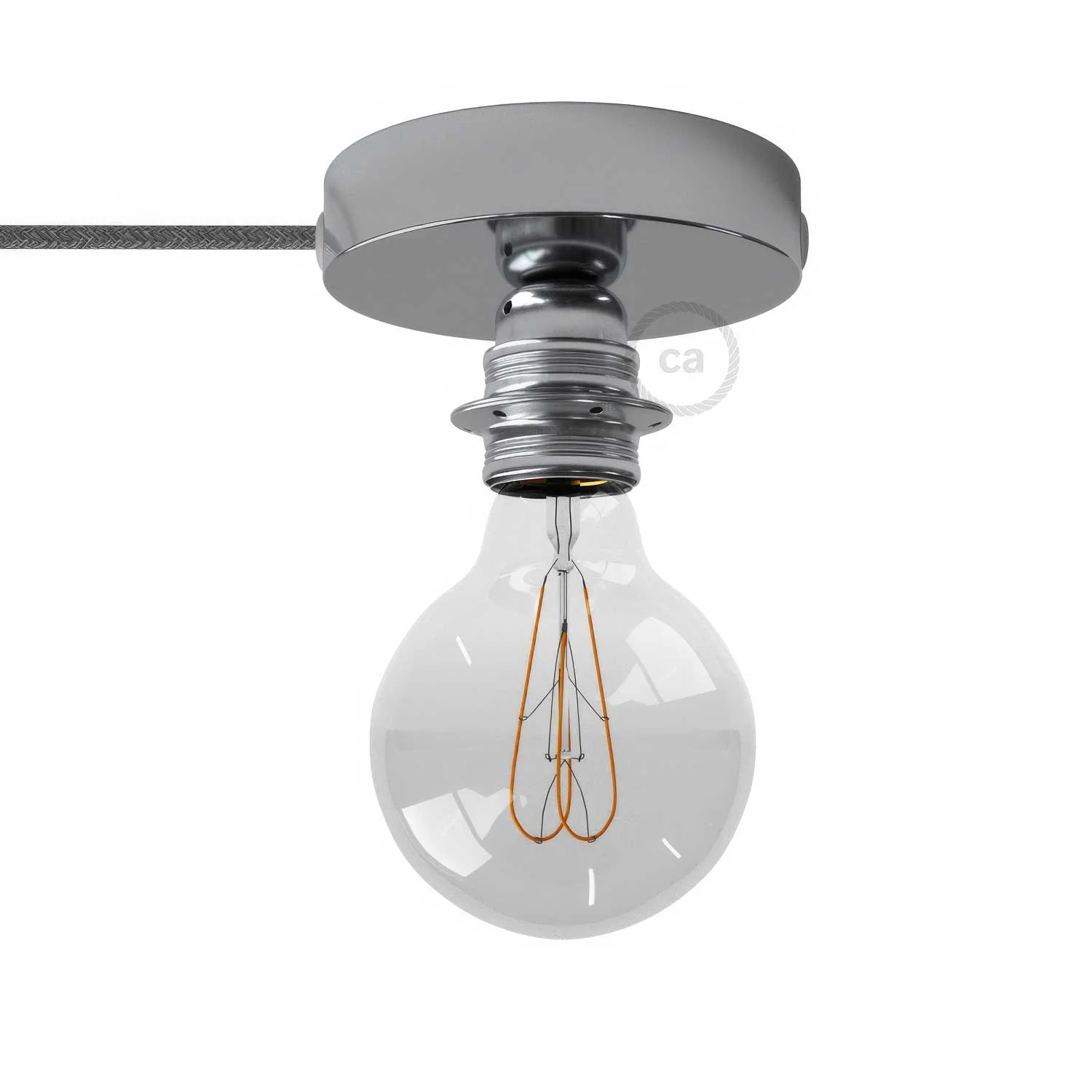 Spostaluce, Lichtpunkt aus Metall komplett mit E27-Gewindefassung, Textilkabel und Seitenöffnungen - Chrom