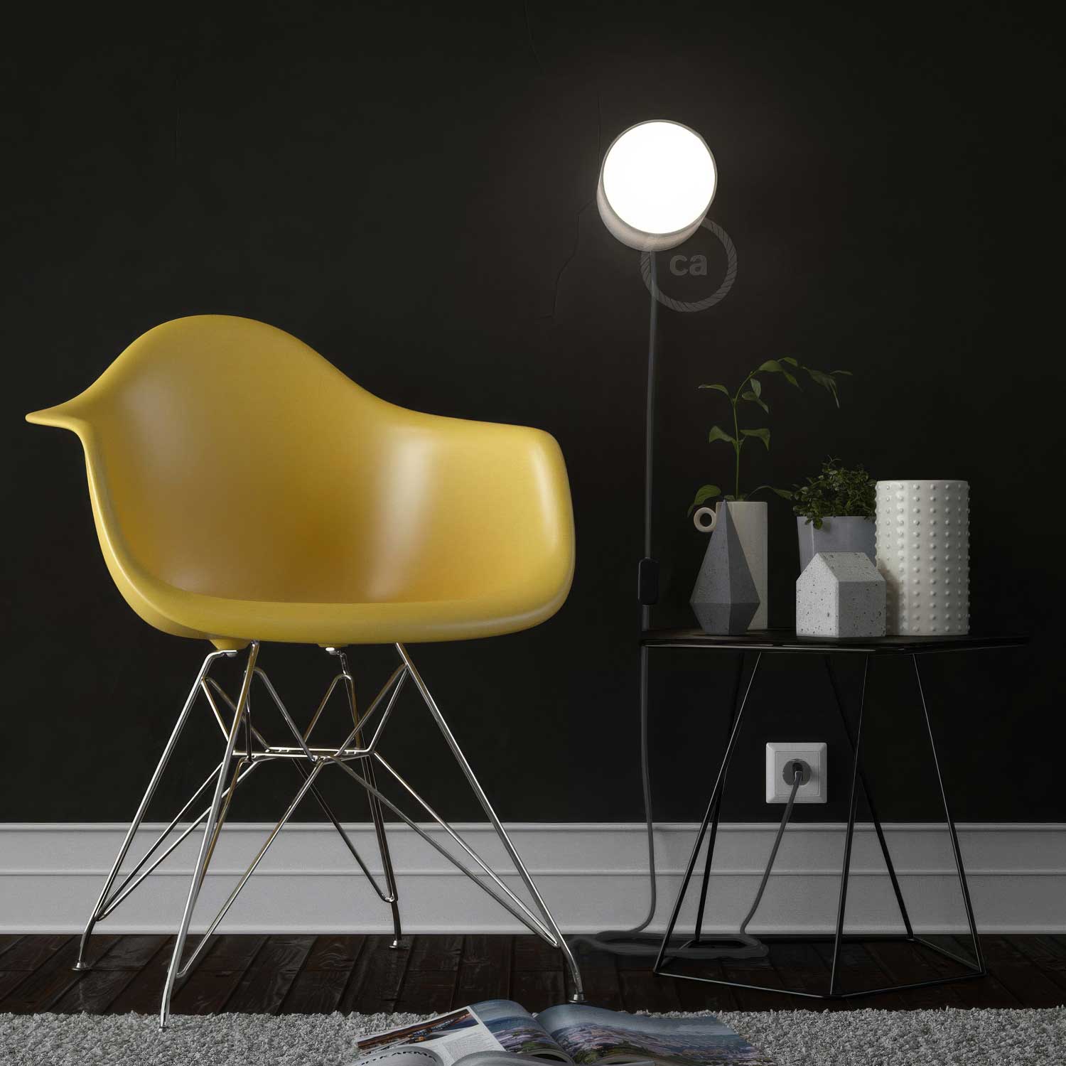 Spostaluce, Lichtpunkt aus Metall komplett mit E27-Gewindefassung, Textilkabel und Seitenöffnungen - Chrom - Image 3