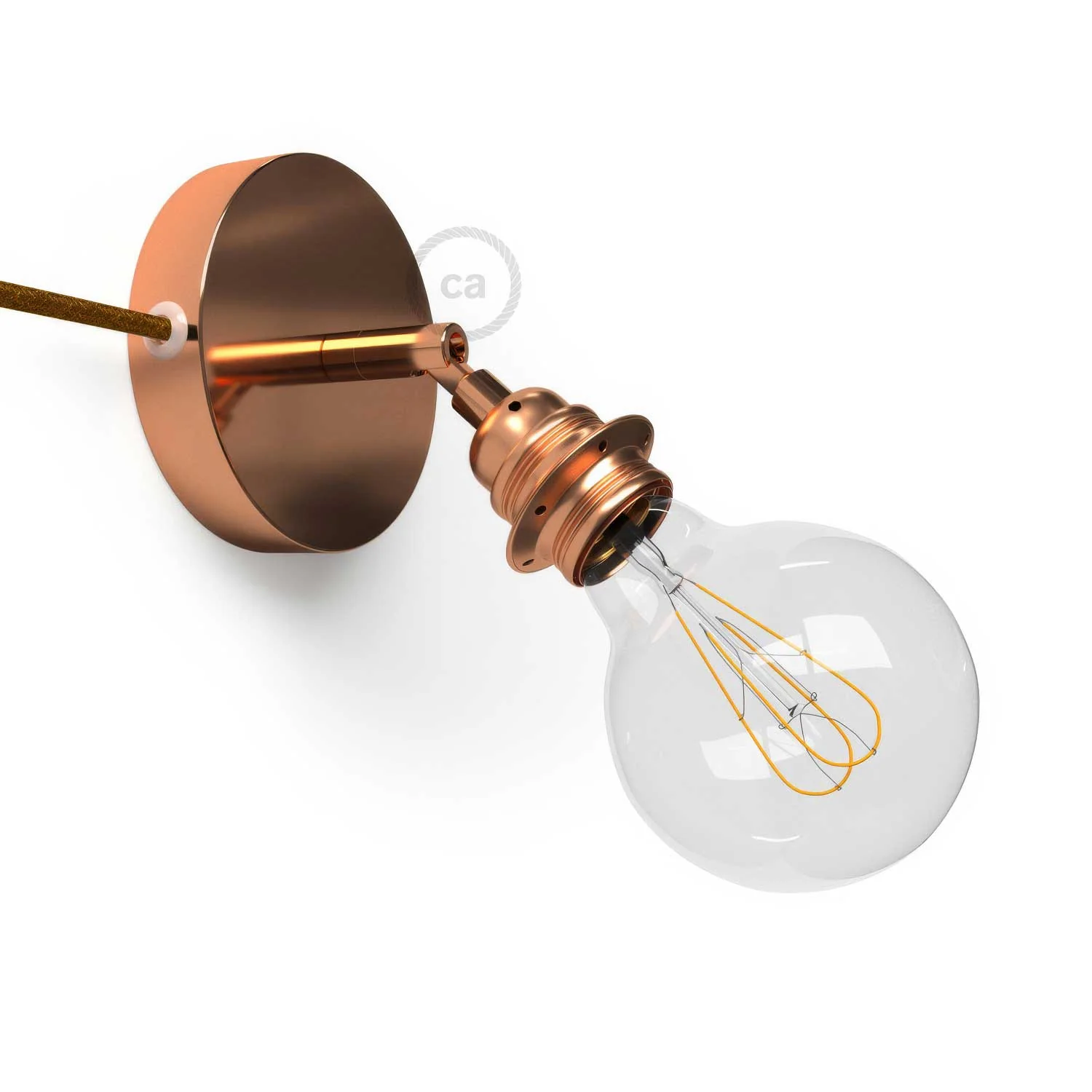 Spostaluce Metall 90° schwenkbar, mit E27-Gewindefassung, Textilkabel und seitlichen Löchern - Kupfer