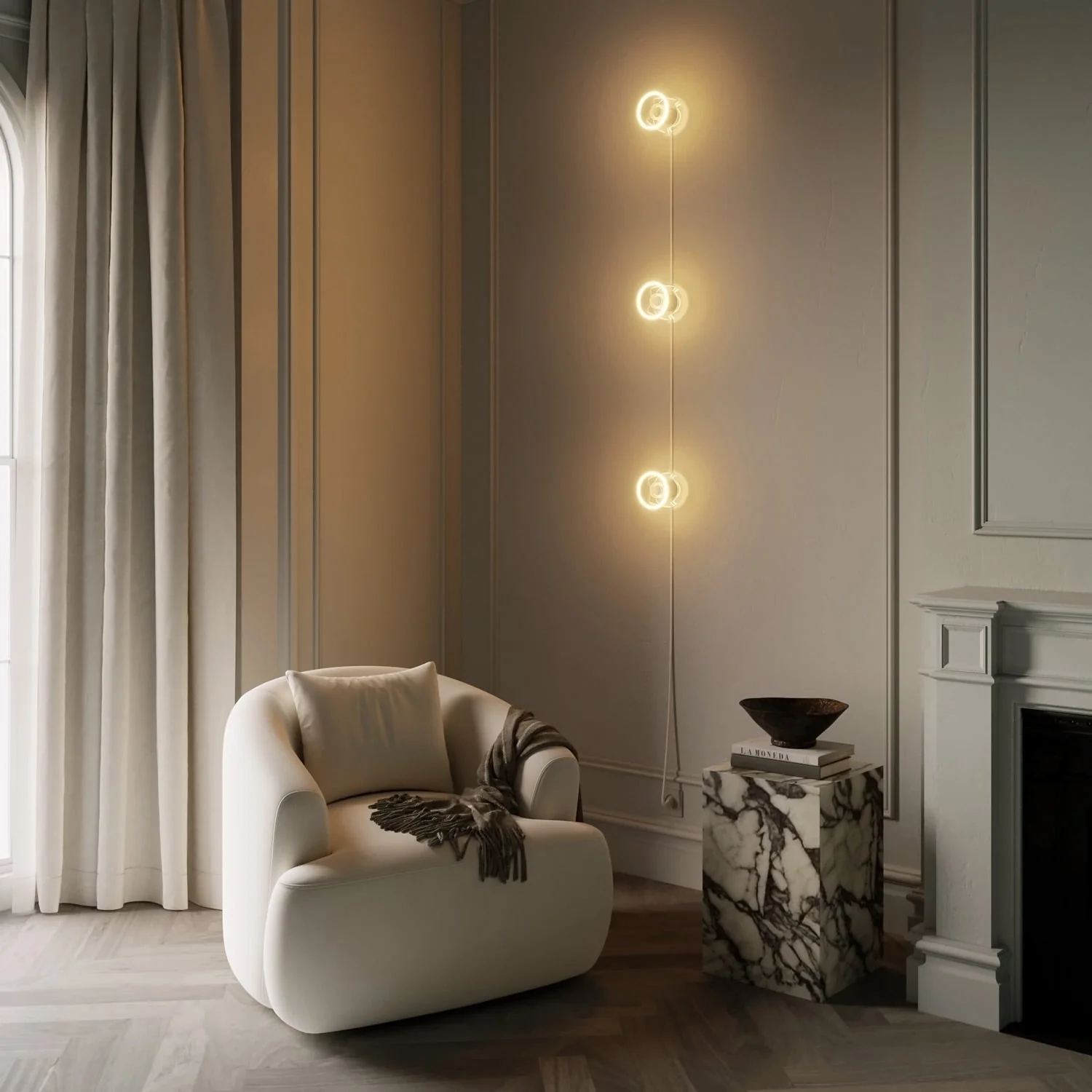 Wandleuchte Spostaluce mit Stecker, 3 Ghost-Glühbirnen und weißem Kabel - Image 2