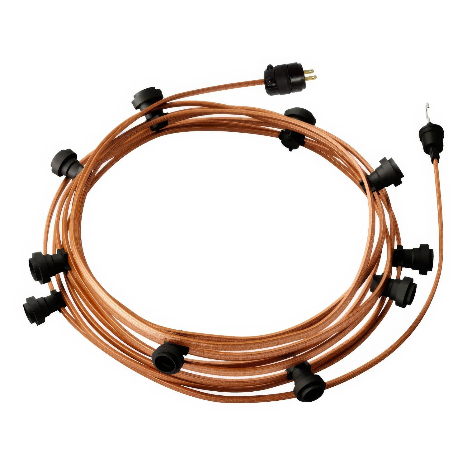 Gebrauchsfertige 12 Meter Lichterkette mit 5 schwarzen Fassungen, Haken und Stecker – CM22