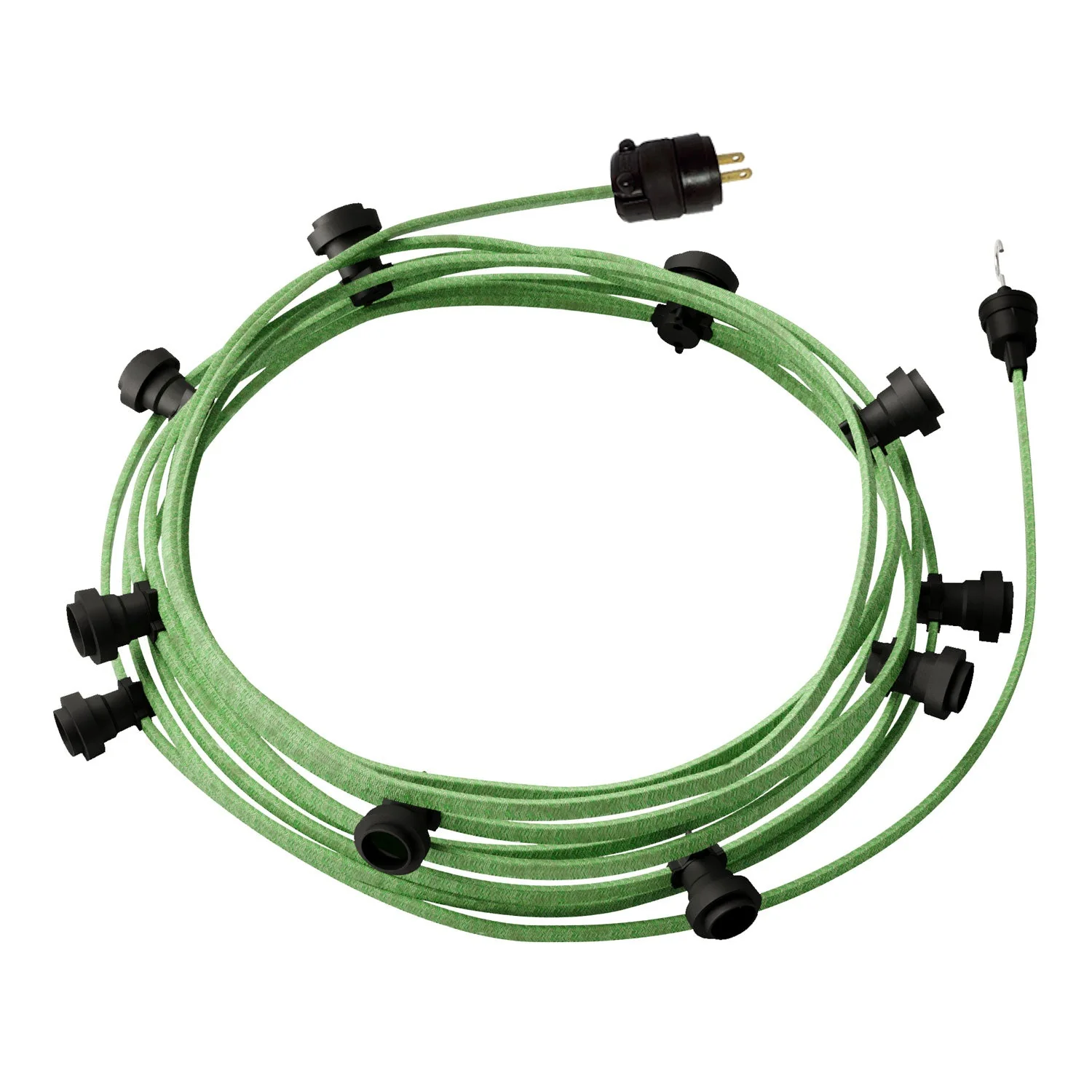 Gebrauchsfertige 12m Lichterkette mit 5 schwarzen Fassungen, Haken und Stecker - CX08