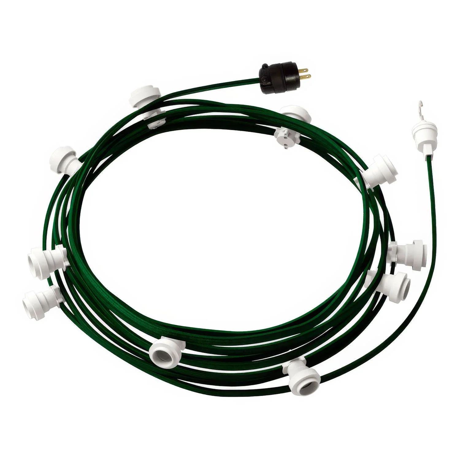 Gebrauchsfertige 12m Lichterkette mit 5 weißen Fassungen, Haken und Stecker – CM21